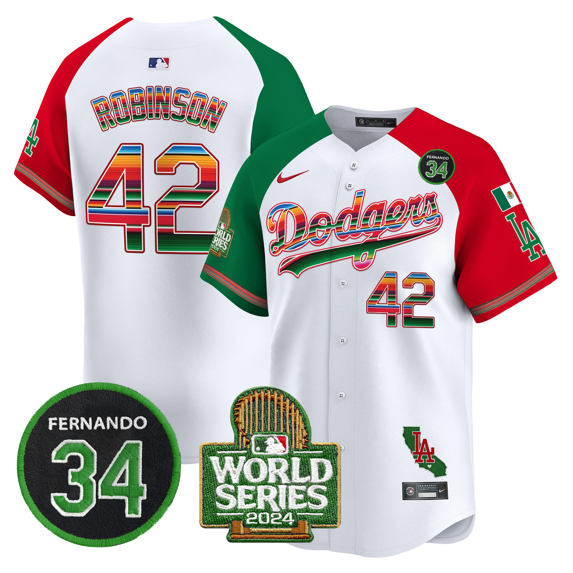 Men's Dodgers Mexico Fernando Memorial & 2024 World Series Patch Vapor Premier Limited Jersey - All Stitched - Image 30