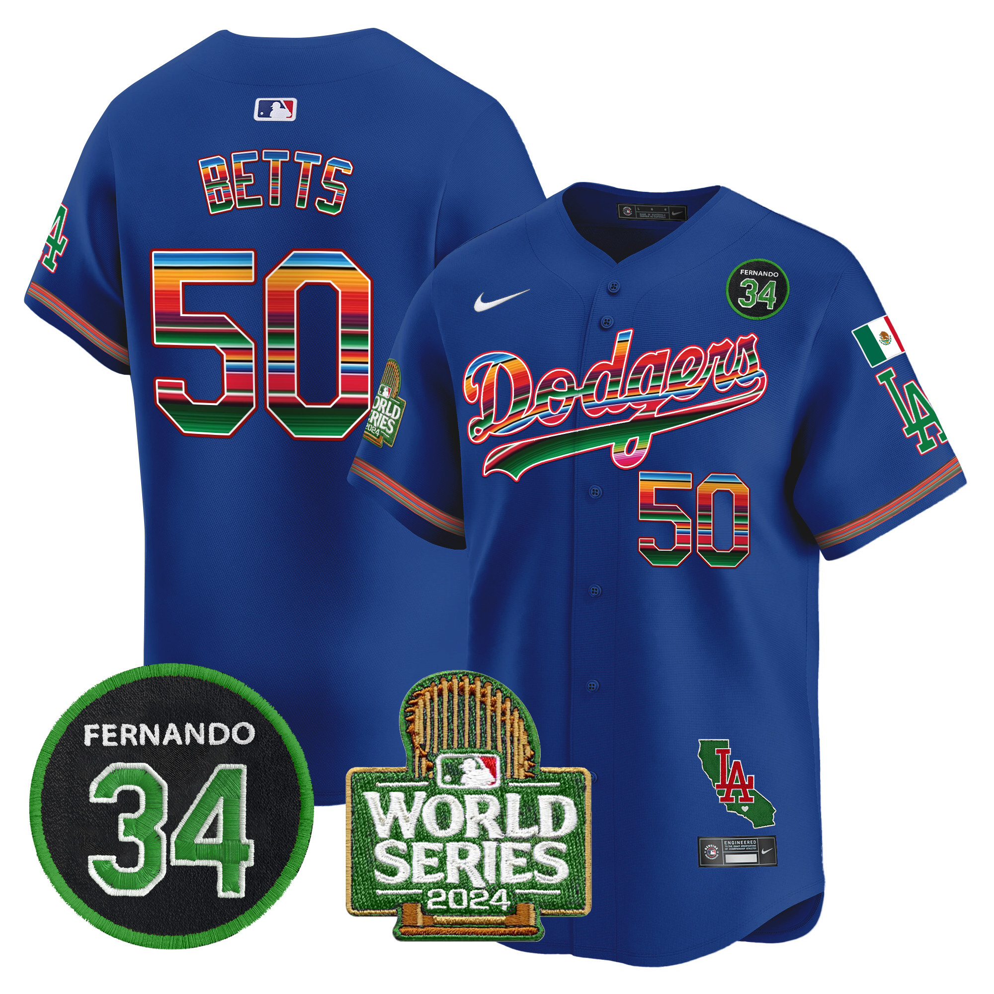 Men's Dodgers Mexico Fernando Memorial & 2024 World Series Patch Vapor Premier Limited Jersey - All Stitched - Image 13