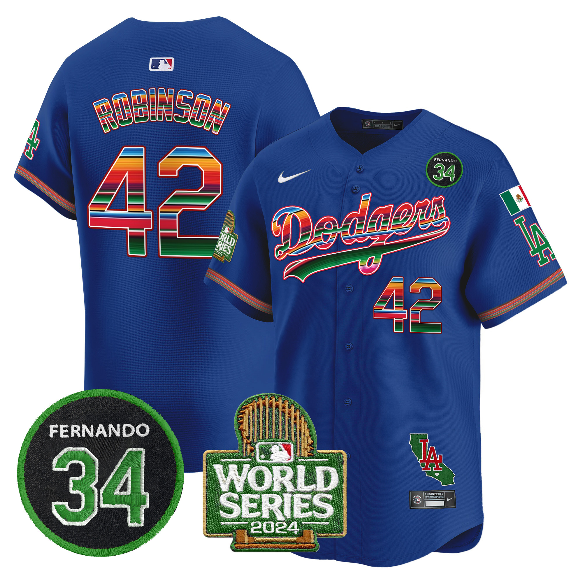 Men's Dodgers Mexico Fernando Memorial & 2024 World Series Patch Vapor Premier Limited Jersey - All Stitched - Image 12