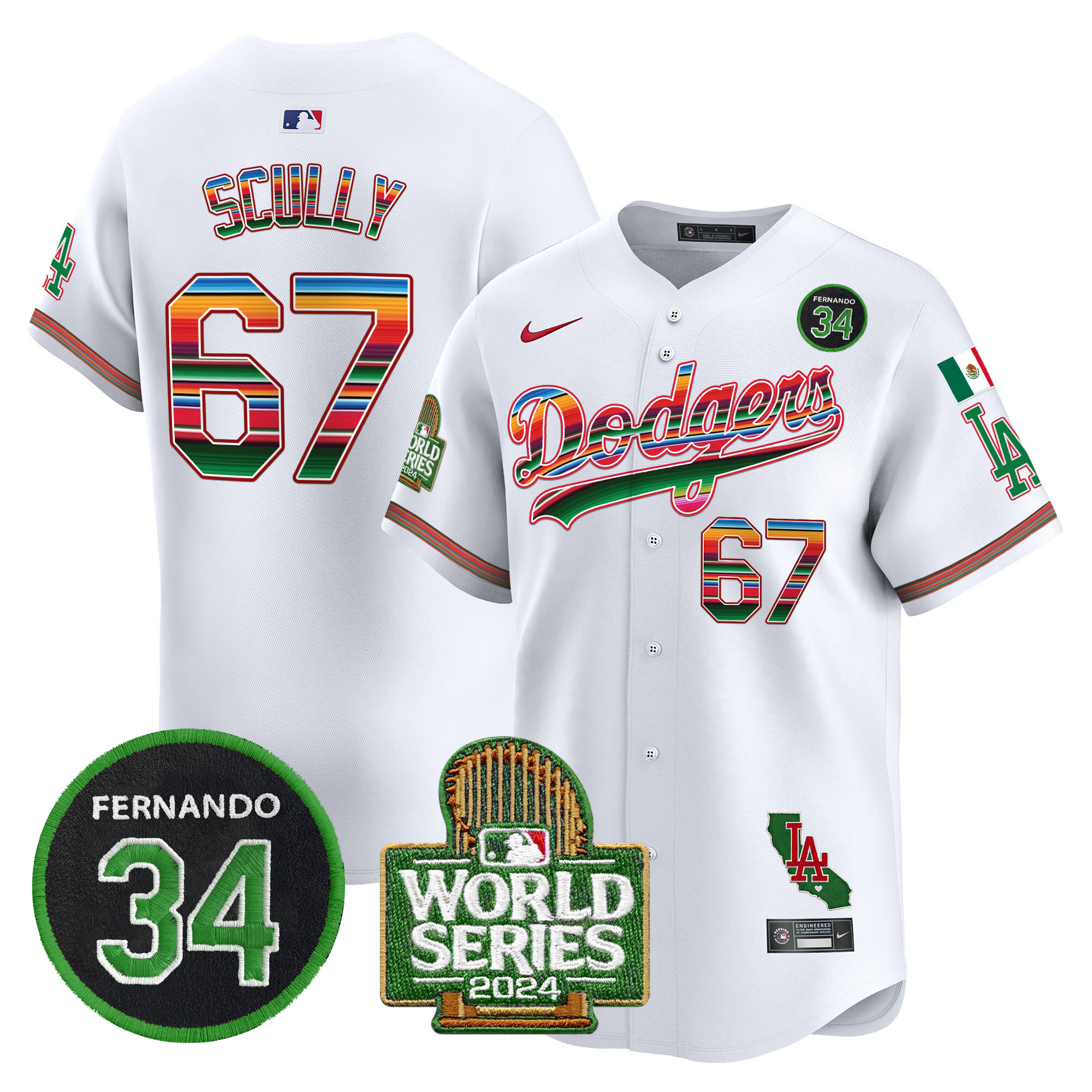 Men's Dodgers Mexico Fernando Memorial & 2024 World Series Patch Vapor Premier Limited Jersey - All Stitched - Image 6
