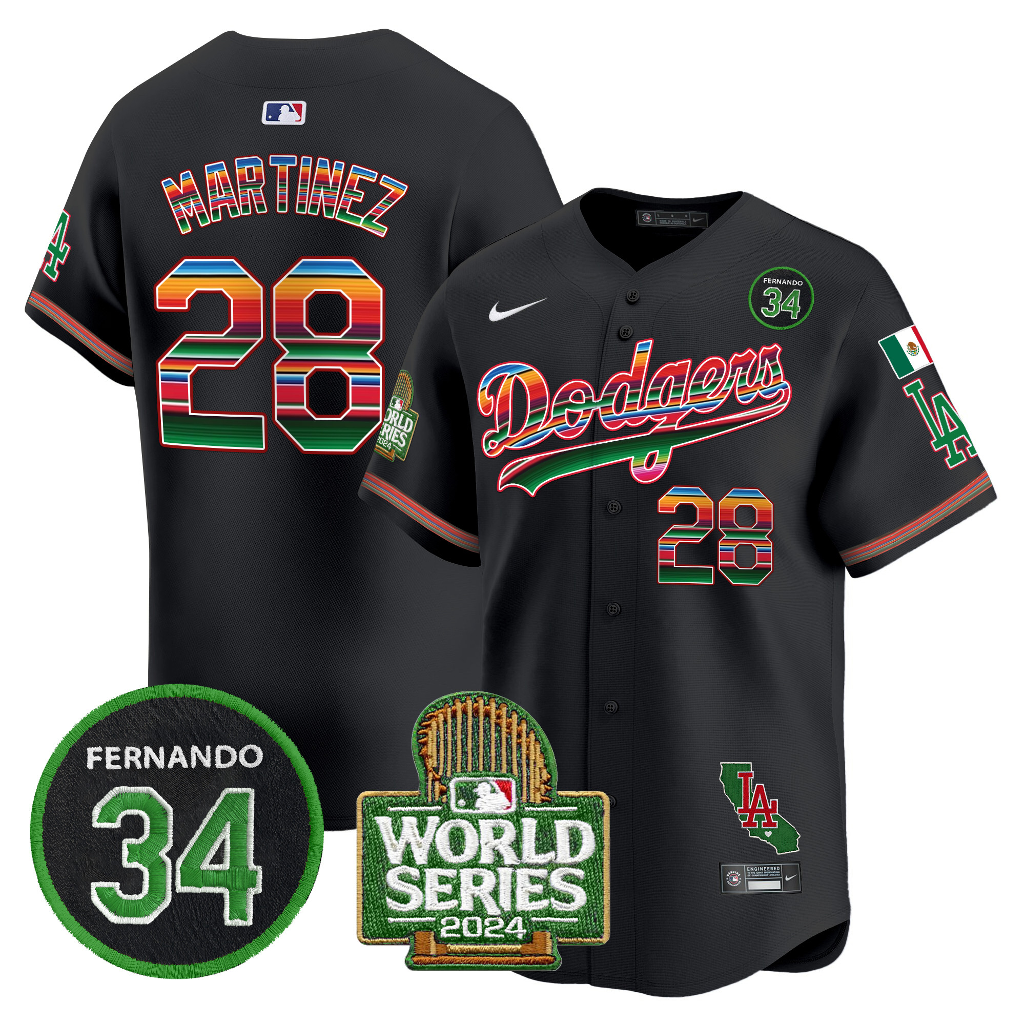 Men's Dodgers Mexico Fernando Memorial & 2024 World Series Patch Vapor Premier Limited Jersey - All Stitched - Image 25