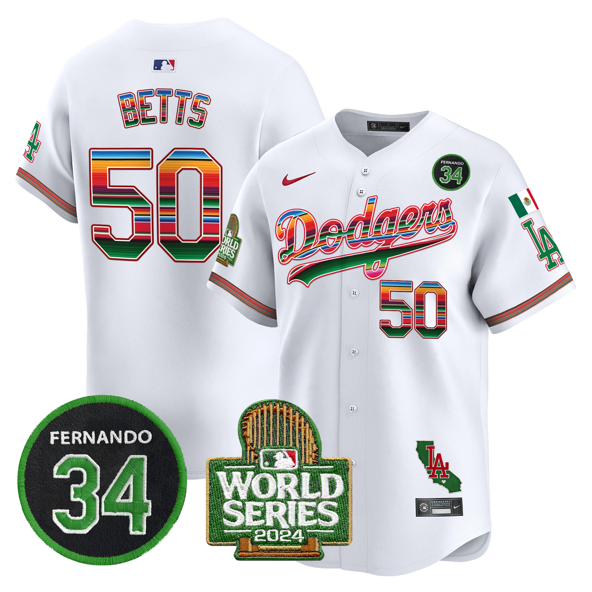 Men's Dodgers Mexico Fernando Memorial & 2024 World Series Patch Vapor Premier Limited Jersey - All Stitched - Image 4