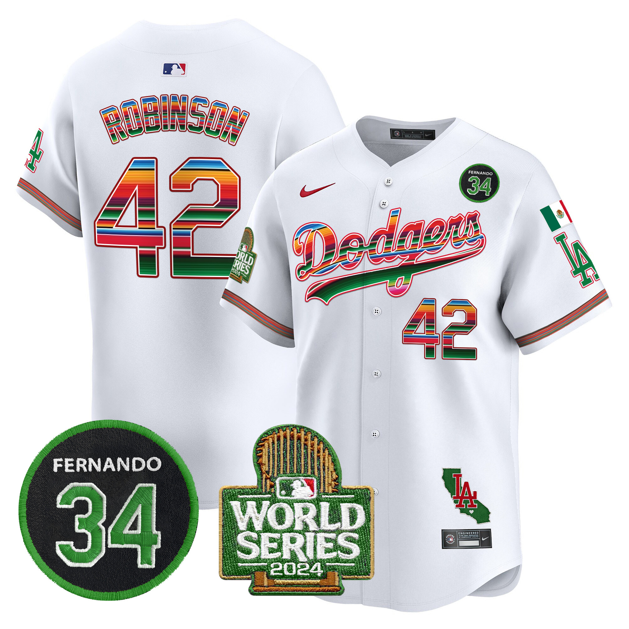 Men's Dodgers Mexico Fernando Memorial & 2024 World Series Patch Vapor Premier Limited Jersey - All Stitched - Image 3