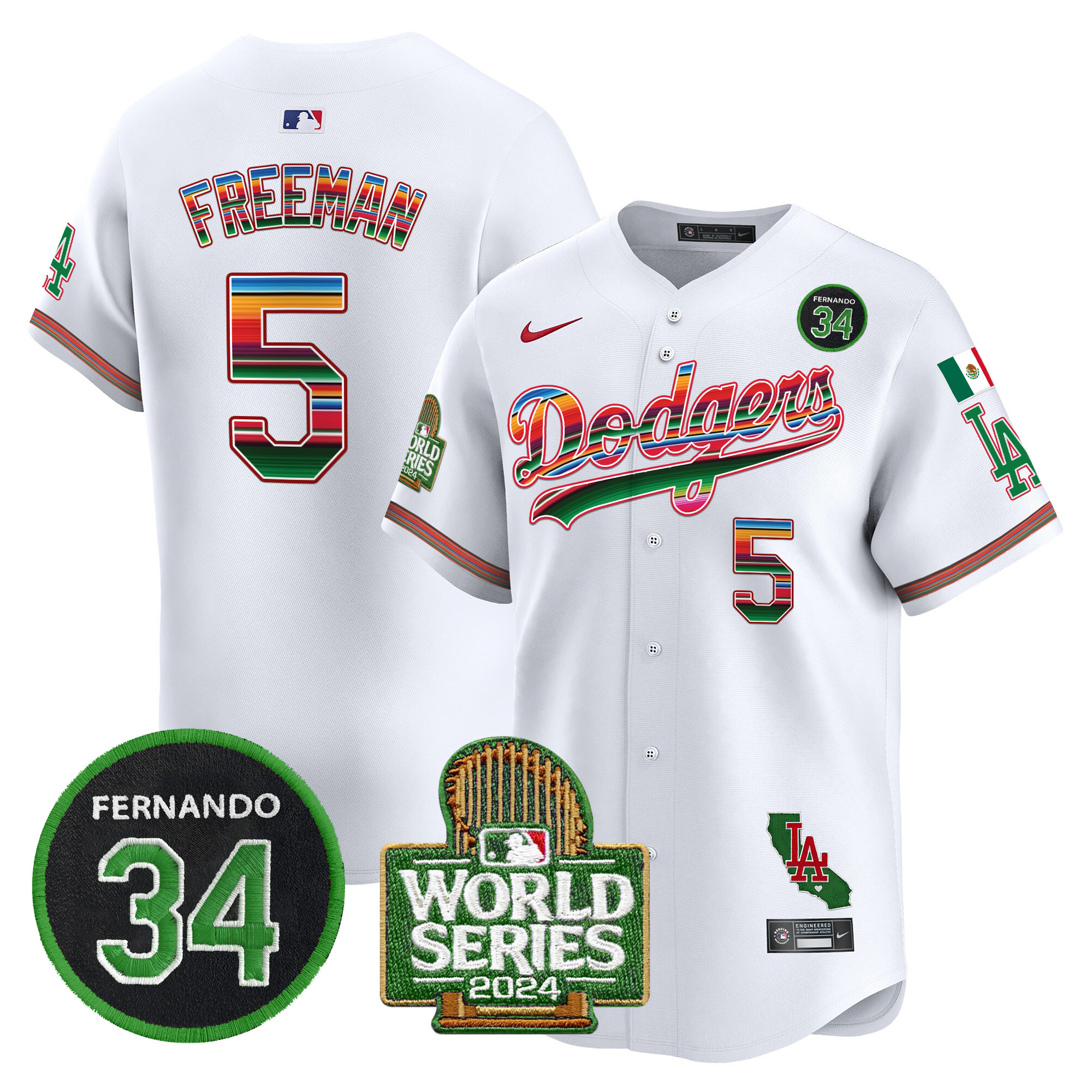 Men's Dodgers Mexico Fernando Memorial & 2024 World Series Patch Vapor Premier Limited Jersey - All Stitched - Image 5