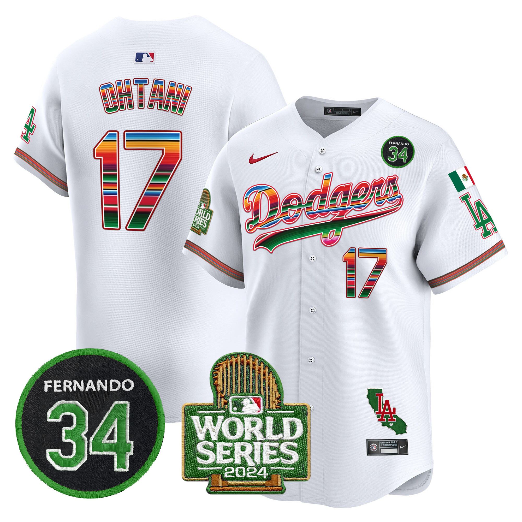 Men's Dodgers Mexico Fernando Memorial & 2024 World Series Patch Vapor Premier Limited Jersey - All Stitched - Image 2