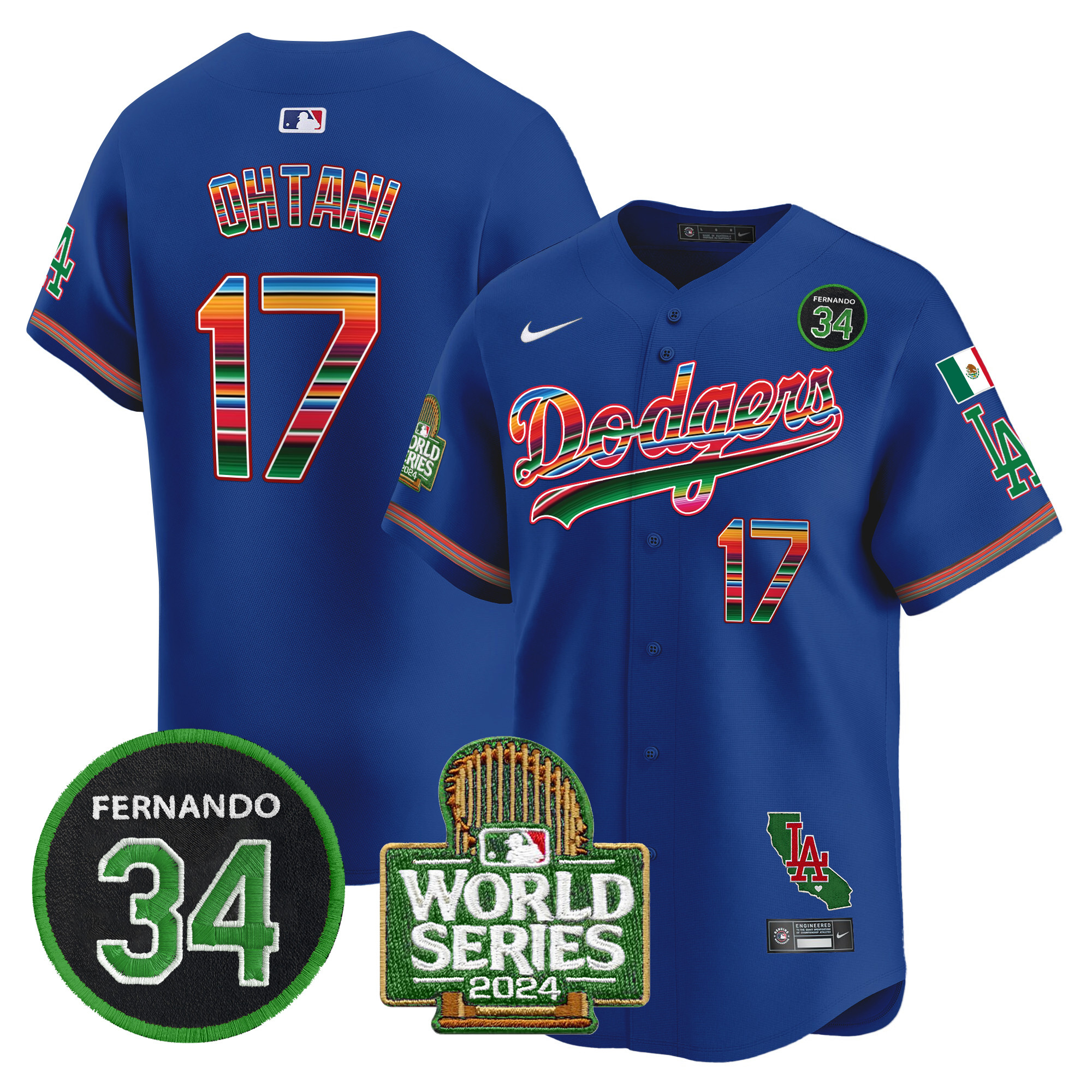 Men's Dodgers Mexico Fernando Memorial & 2024 World Series Patch Vapor Premier Limited Jersey - All Stitched - Image 11
