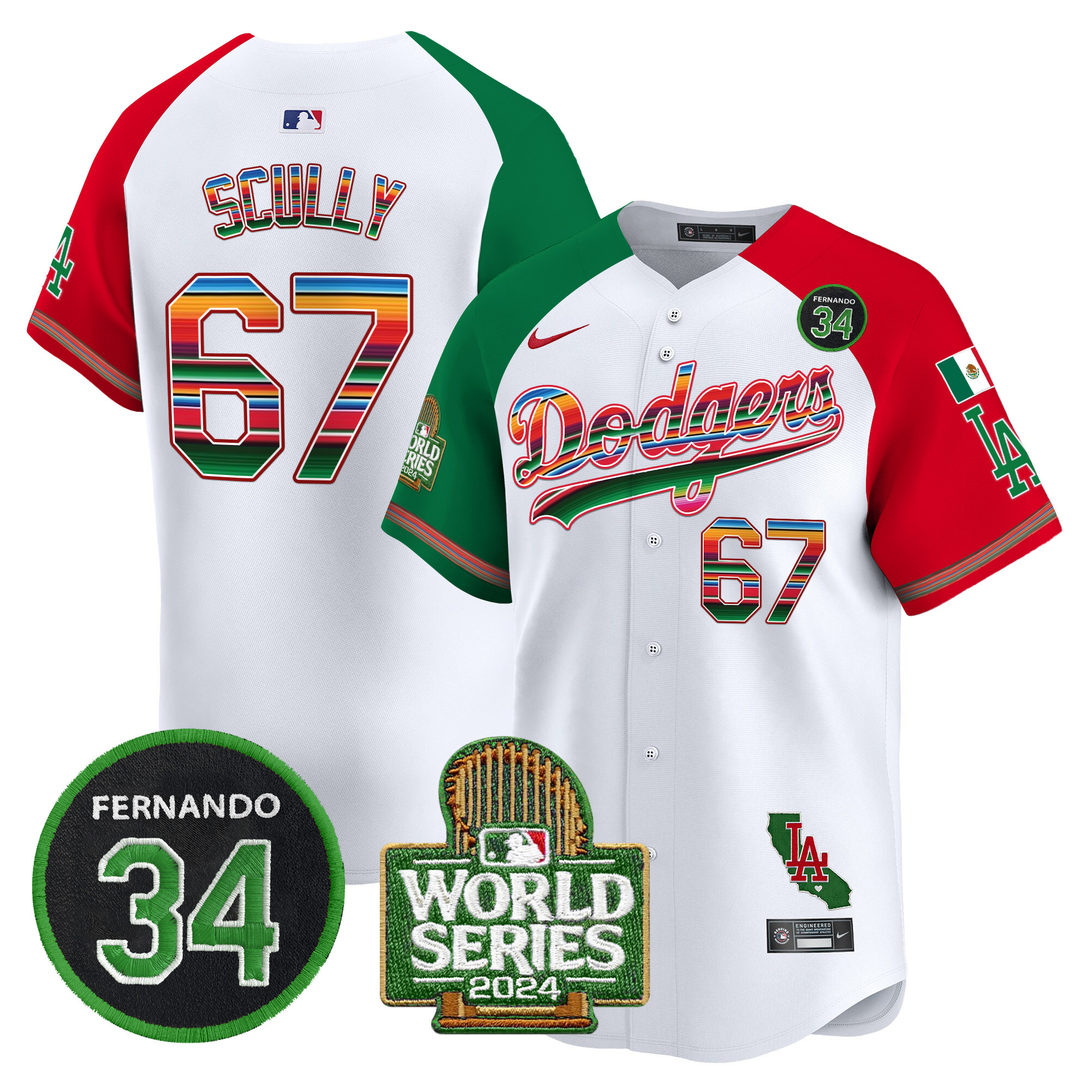 Men's Dodgers Mexico Fernando Memorial & 2024 World Series Patch Vapor Premier Limited Jersey - All Stitched - Image 33