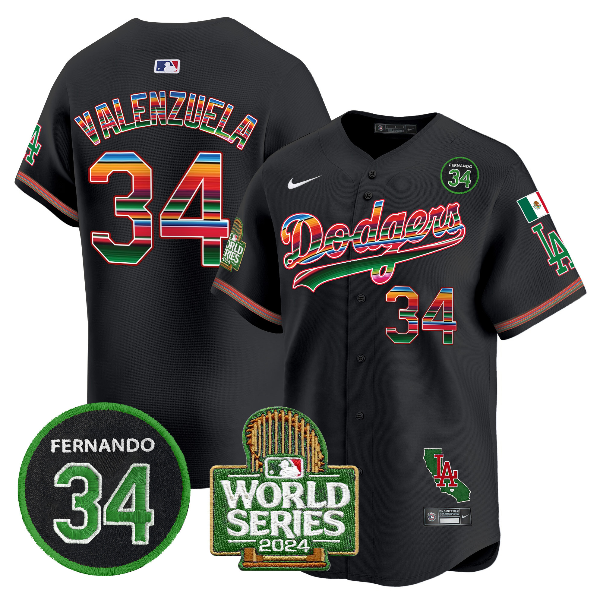 Men's Dodgers Mexico Fernando Memorial & 2024 World Series Patch Vapor Premier Limited Jersey - All Stitched - Image 19