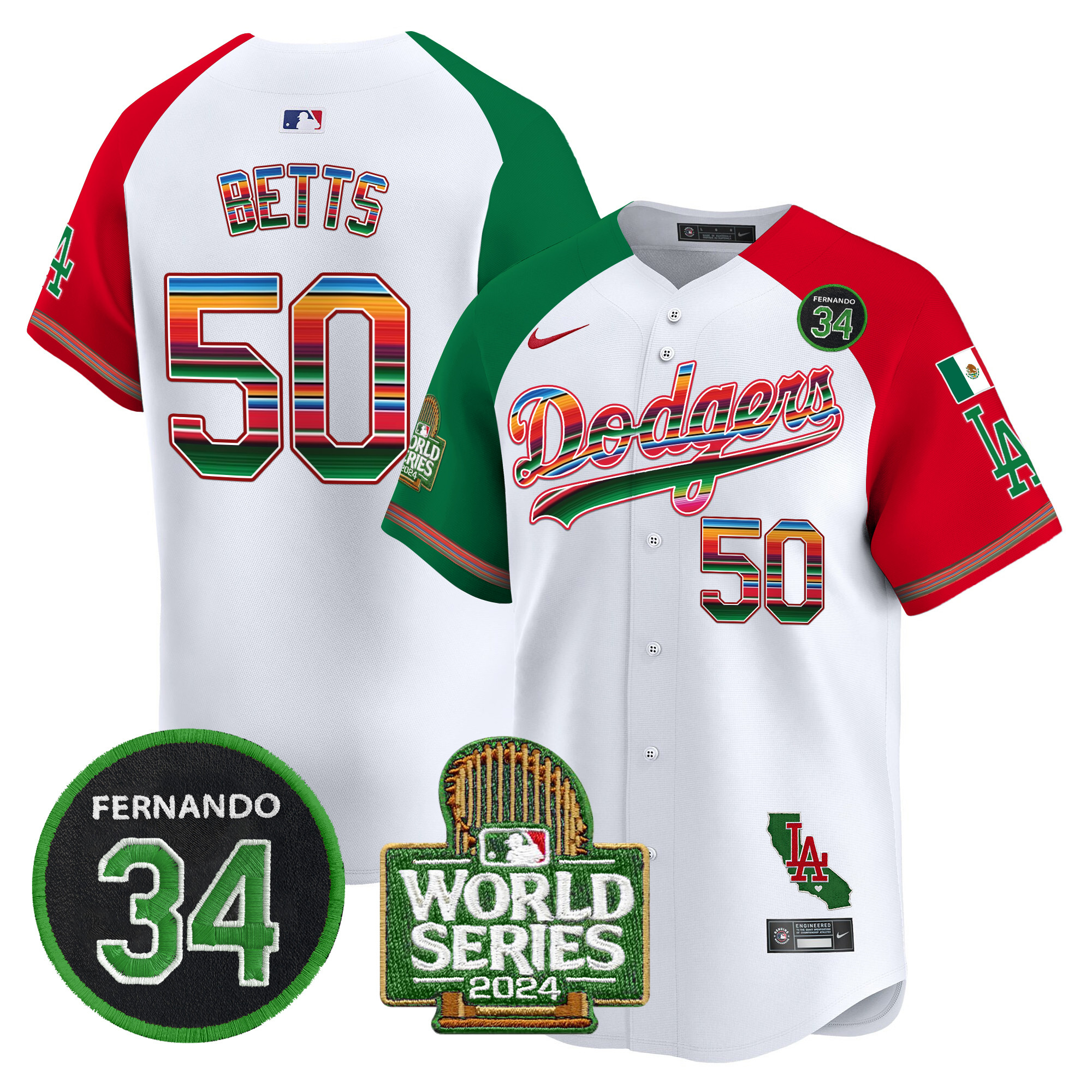 Men's Dodgers Mexico Fernando Memorial & 2024 World Series Patch Vapor Premier Limited Jersey - All Stitched - Image 31