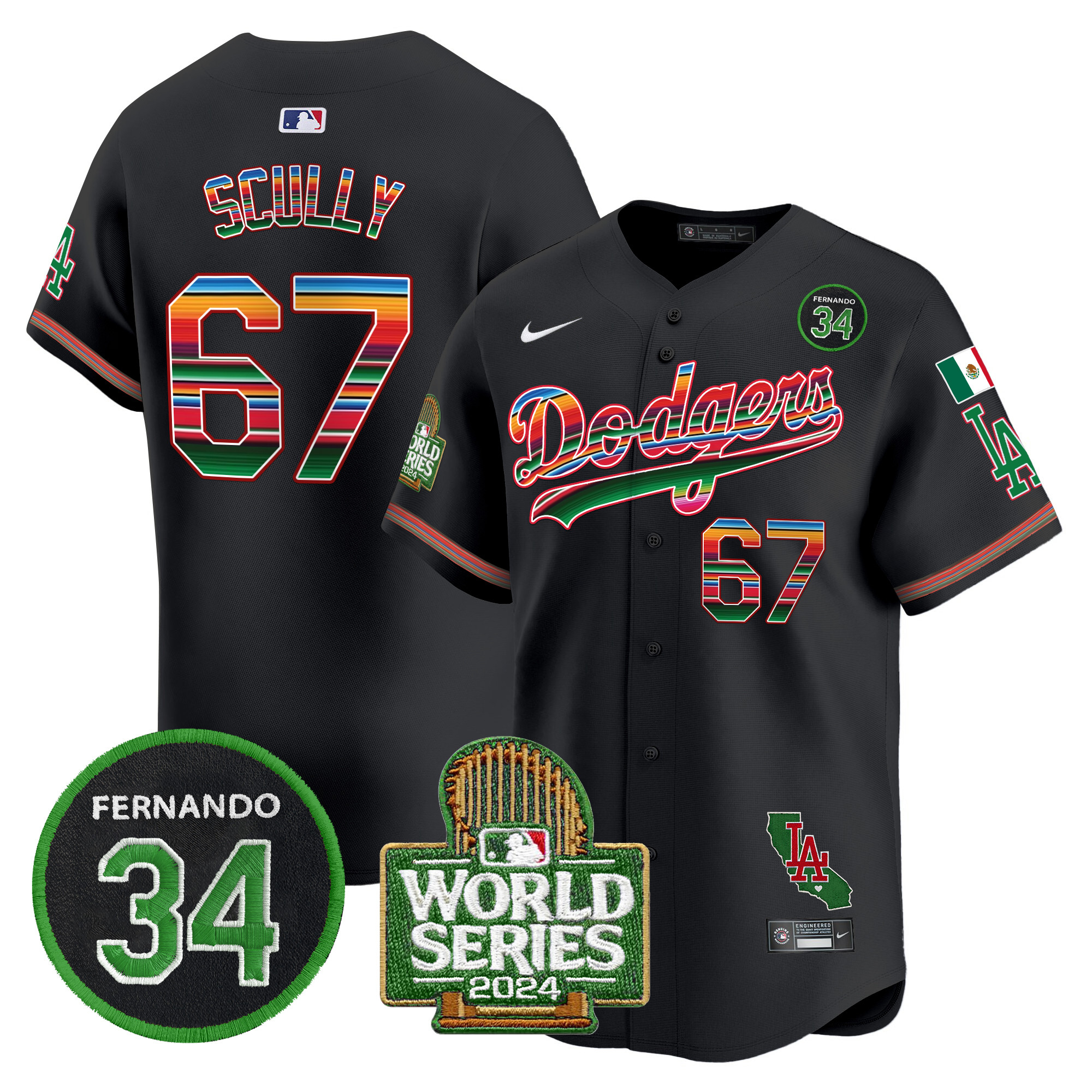Men's Dodgers Mexico Fernando Memorial & 2024 World Series Patch Vapor Premier Limited Jersey - All Stitched - Image 24