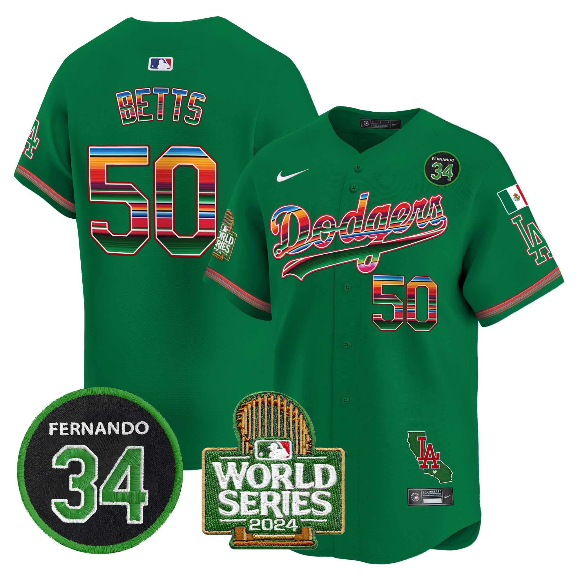 Men's Dodgers Mexico Fernando Memorial & 2024 World Series Patch Vapor Premier Limited Jersey - All Stitched - Image 40