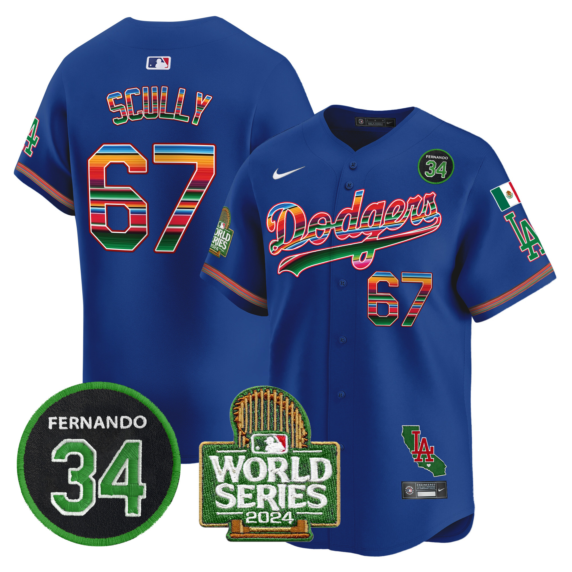 Men's Dodgers Mexico Fernando Memorial & 2024 World Series Patch Vapor Premier Limited Jersey - All Stitched - Image 15