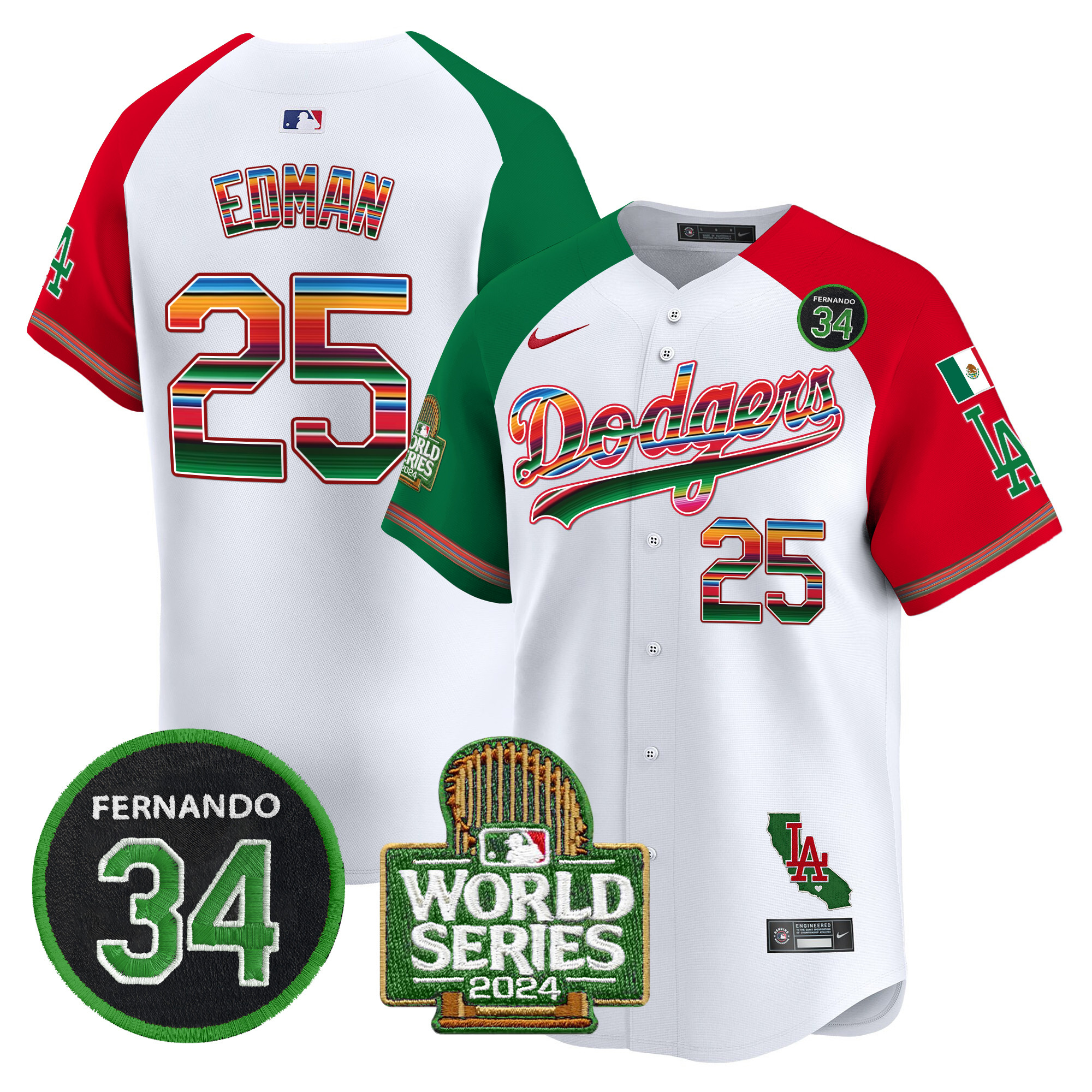 Men's Dodgers Mexico Fernando Memorial & 2024 World Series Patch Vapor Premier Limited Jersey - All Stitched - Image 35