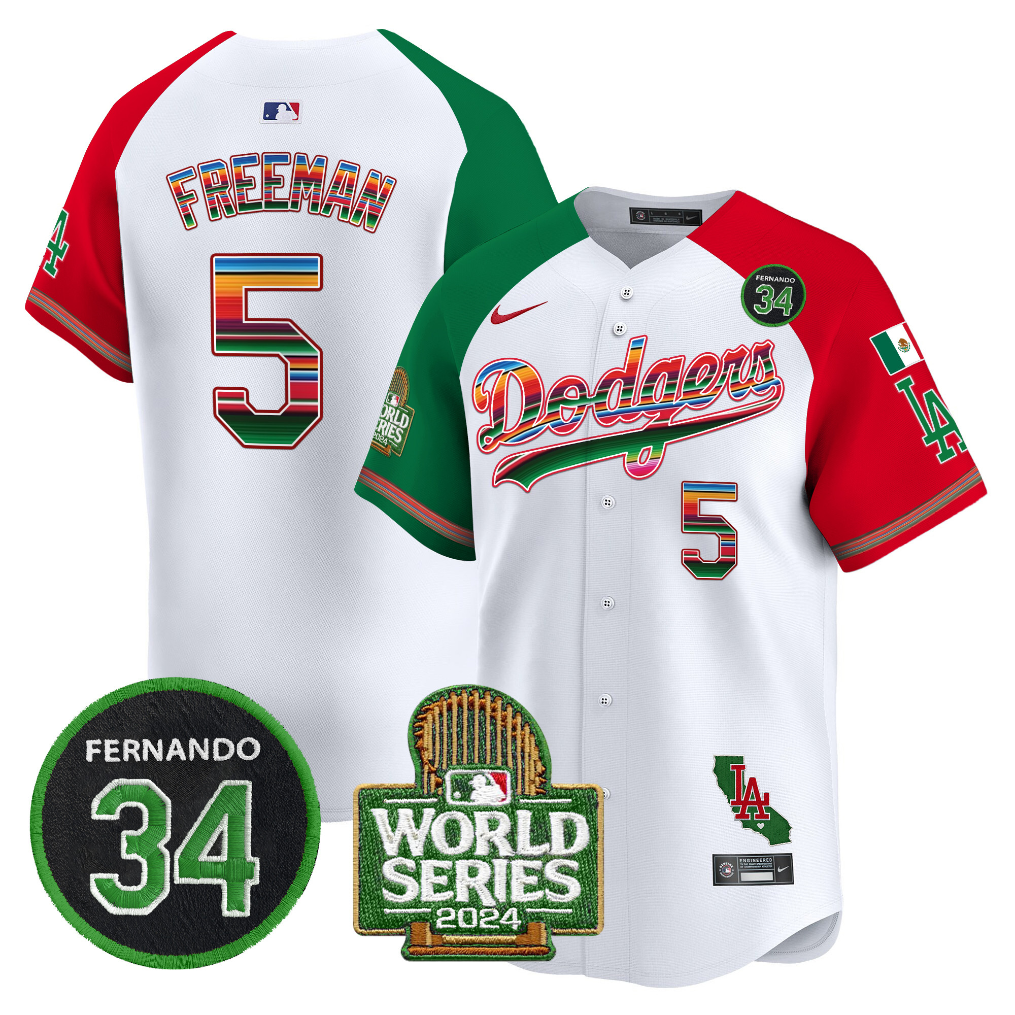 Men's Dodgers Mexico Fernando Memorial & 2024 World Series Patch Vapor Premier Limited Jersey - All Stitched - Image 32