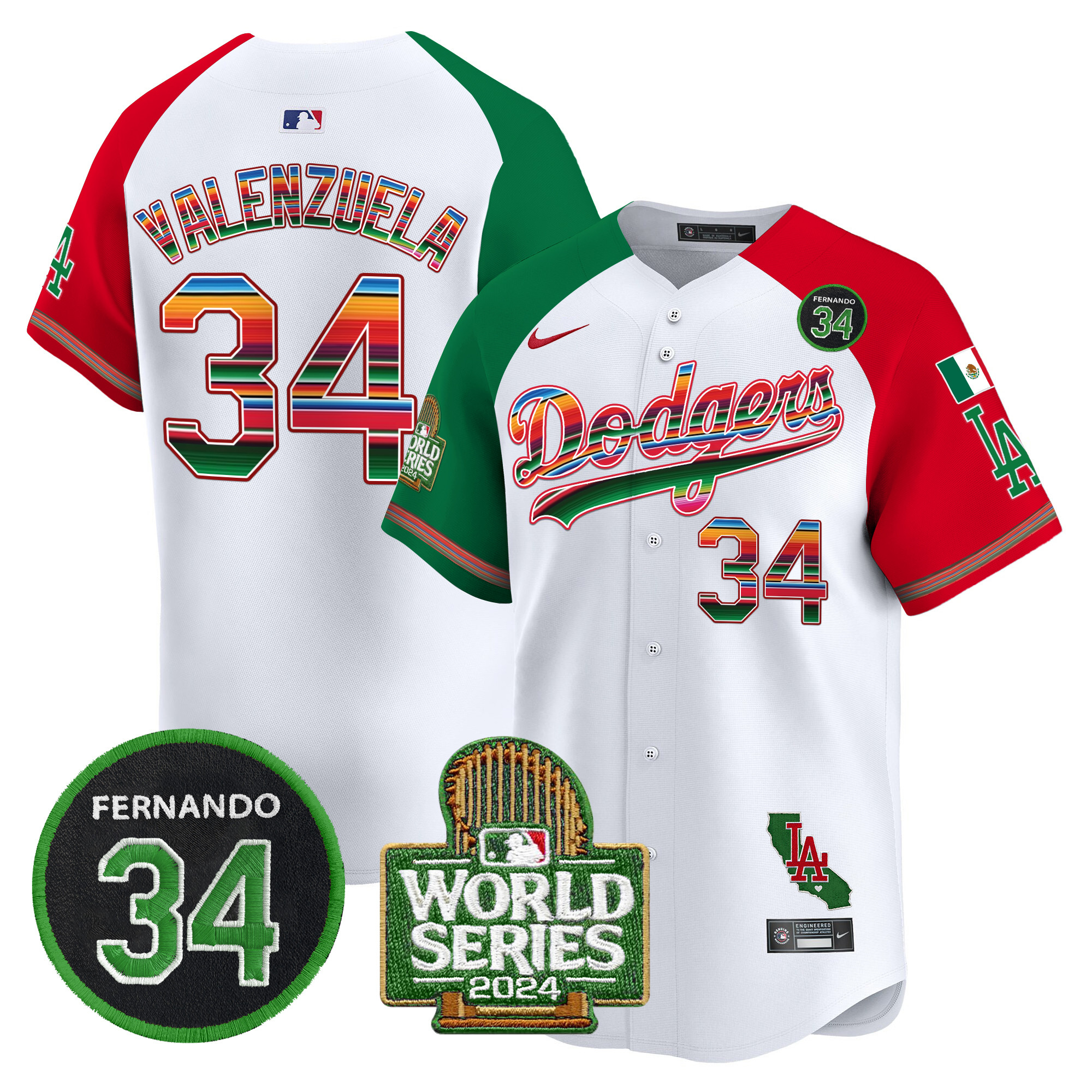 Men's Dodgers Mexico Fernando Memorial & 2024 World Series Patch Vapor Premier Limited Jersey - All Stitched - Image 28
