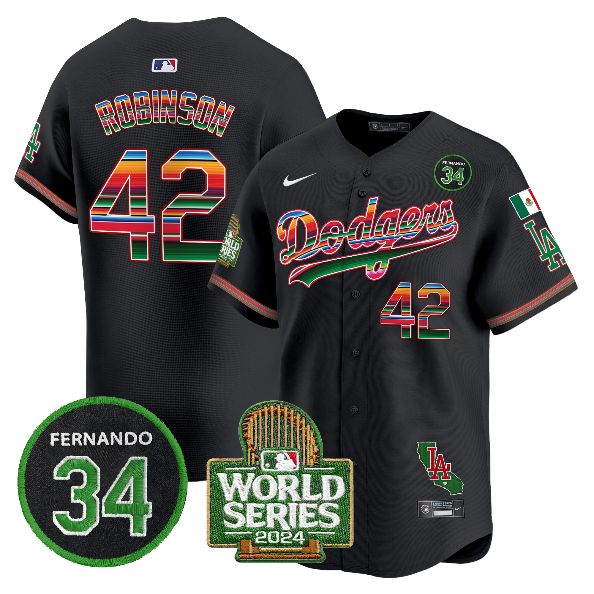 Men's Dodgers Mexico Fernando Memorial & 2024 World Series Patch Vapor Premier Limited Jersey - All Stitched - Image 21