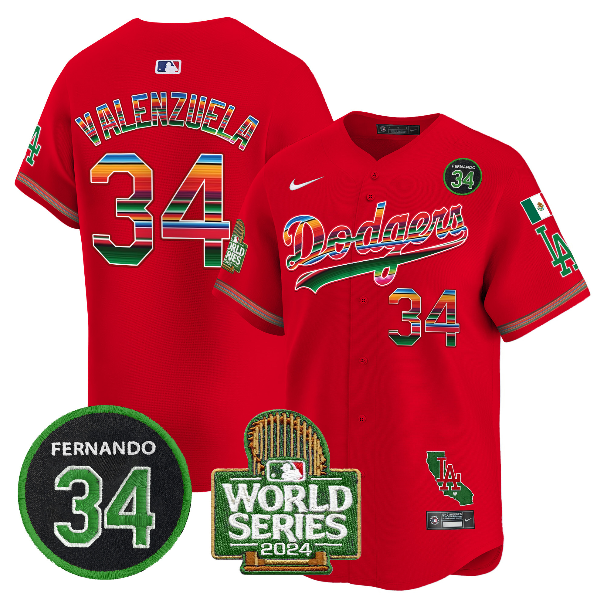 Men's Dodgers Mexico Fernando Memorial & 2024 World Series Patch Vapor Premier Limited Jersey - All Stitched - Image 46