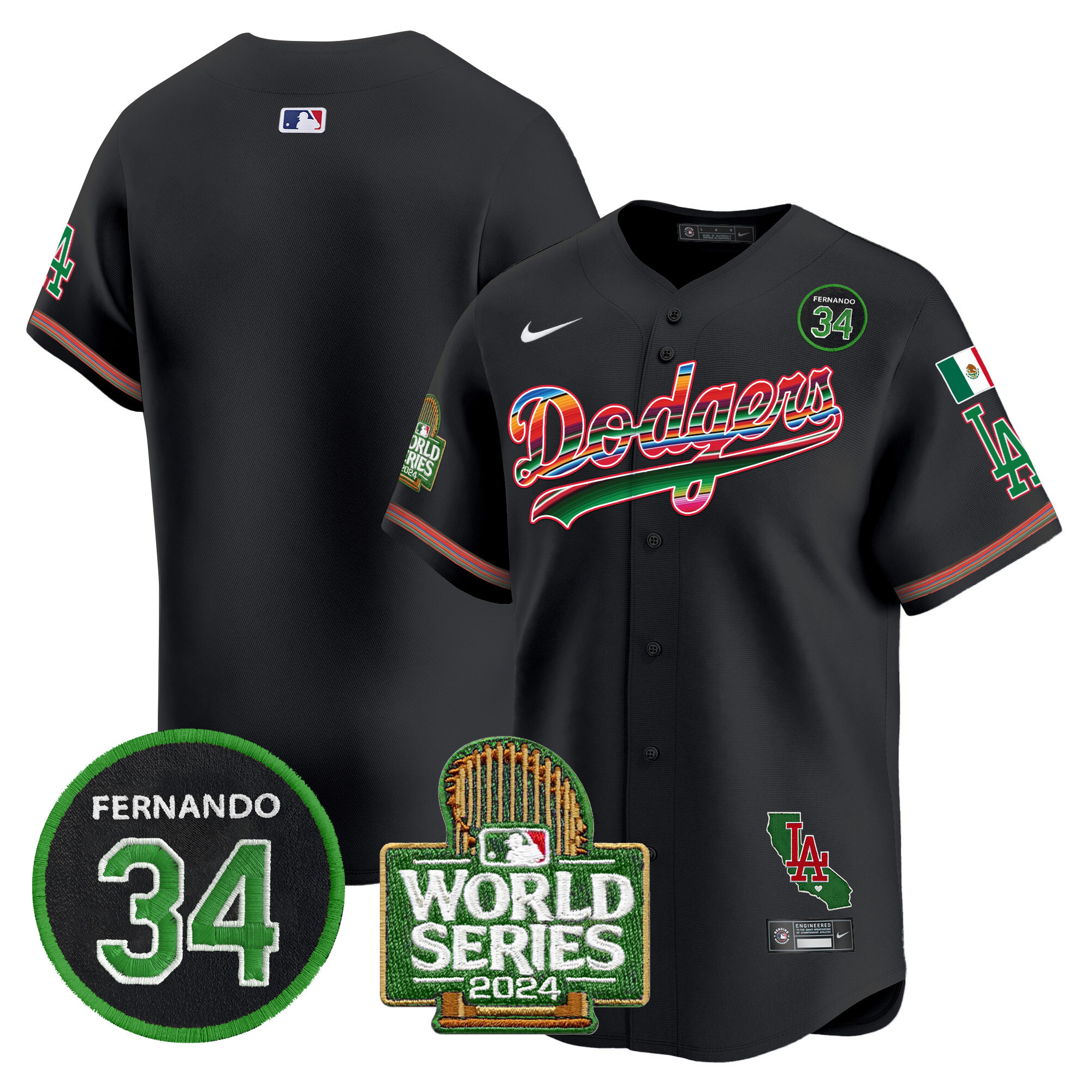 Men's Dodgers Mexico Fernando Memorial & 2024 World Series Patch Vapor Premier Limited Jersey - All Stitched - Image 27