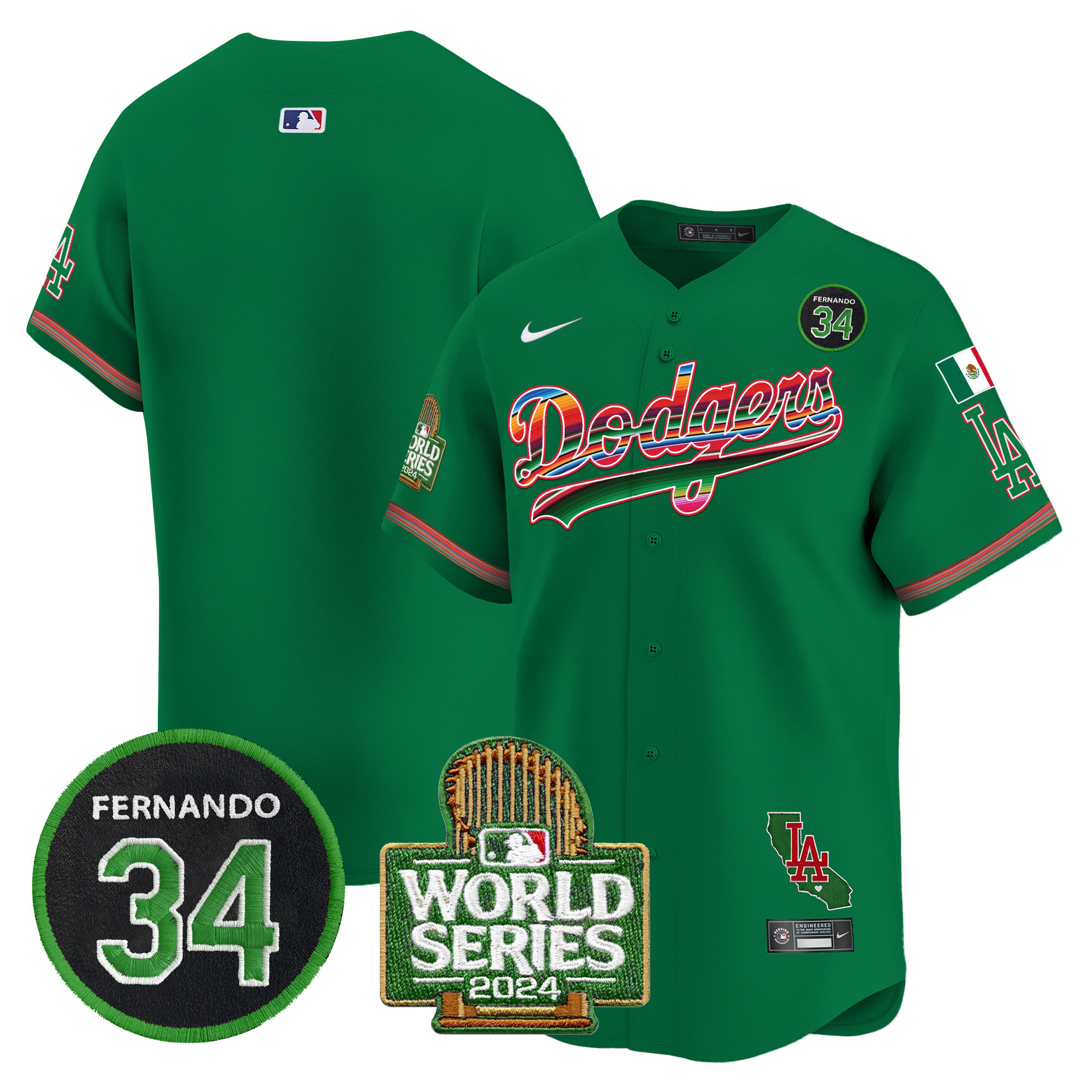 Men's Dodgers Mexico Fernando Memorial & 2024 World Series Patch Vapor Premier Limited Jersey - All Stitched - Image 45