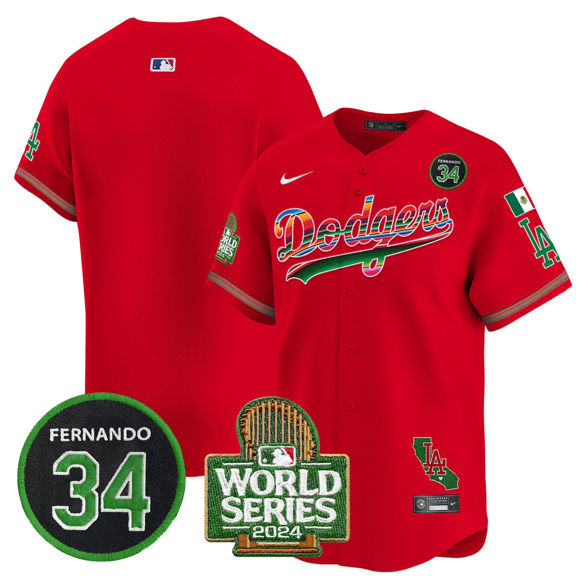 Men's Dodgers Mexico Fernando Memorial & 2024 World Series Patch Vapor Premier Limited Jersey - All Stitched - Image 54