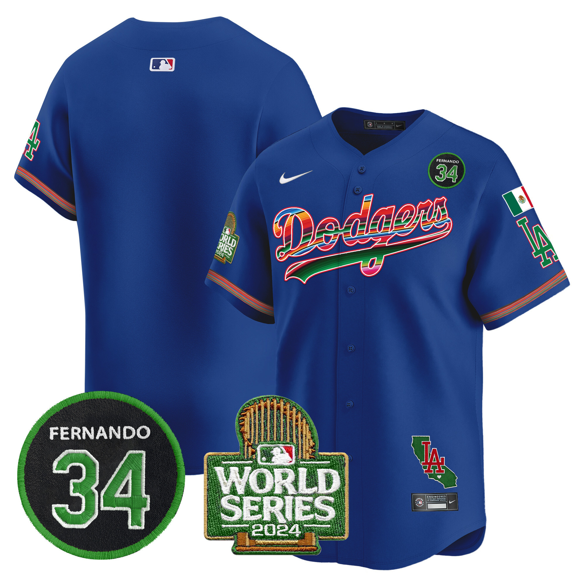 Men's Dodgers Mexico Fernando Memorial & 2024 World Series Patch Vapor Premier Limited Jersey - All Stitched - Image 18