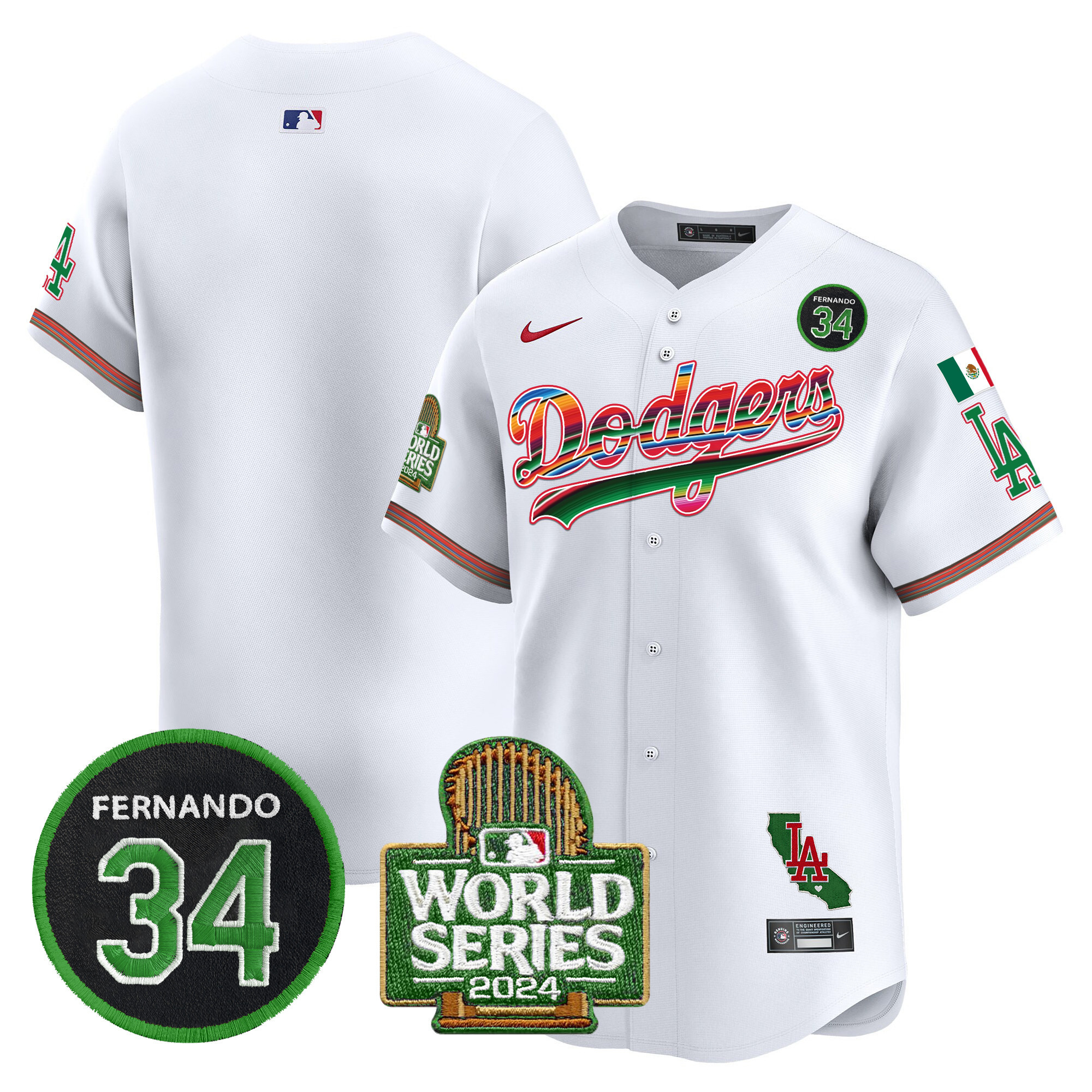 Men's Dodgers Mexico Fernando Memorial & 2024 World Series Patch Vapor Premier Limited Jersey - All Stitched - Image 9