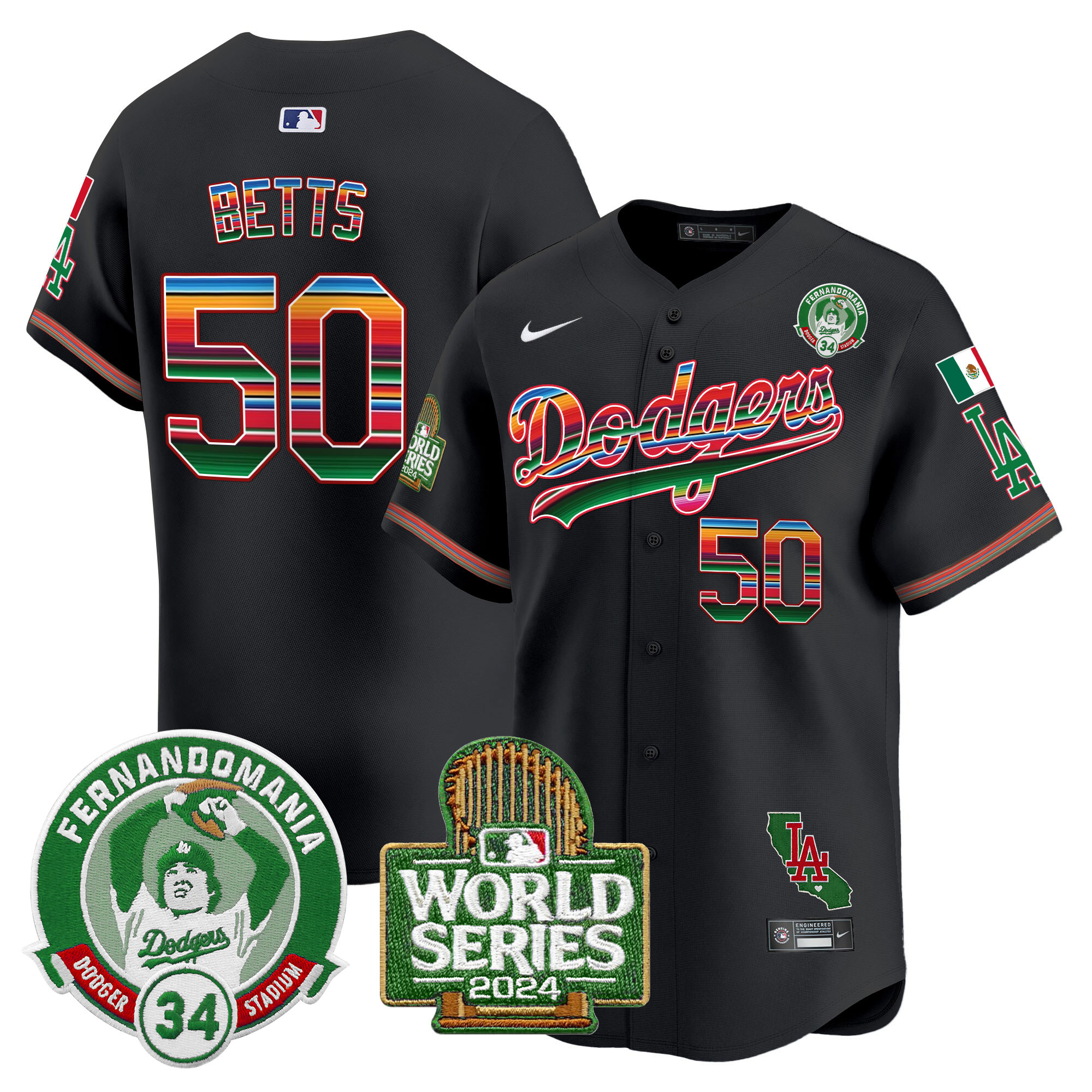 Men's Dodgers Mexico Fernando Valenzuela & 2024 World Series Patch Vapor Premier Limited Jersey - All Stitched - Image 22
