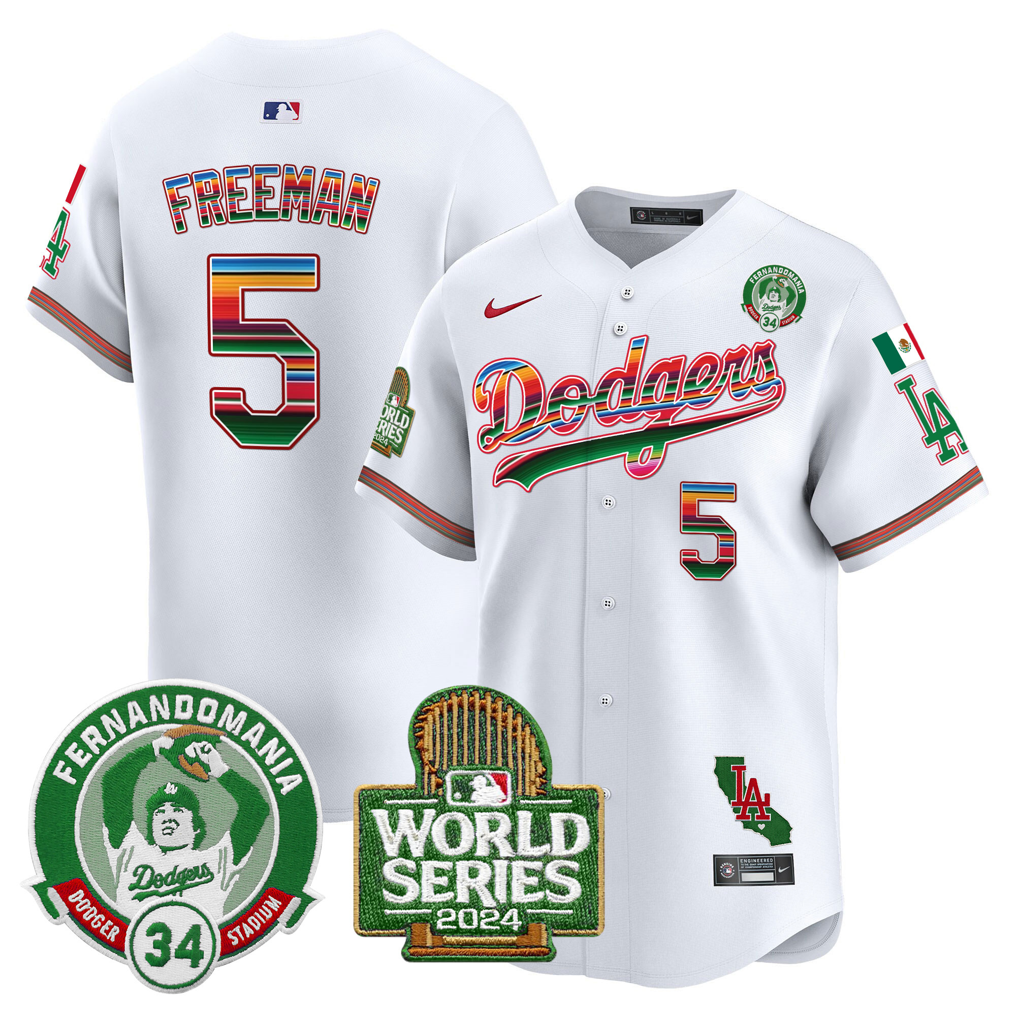 Men's Dodgers Mexico Fernando Valenzuela & 2024 World Series Patch Vapor Premier Limited Jersey - All Stitched - Image 5
