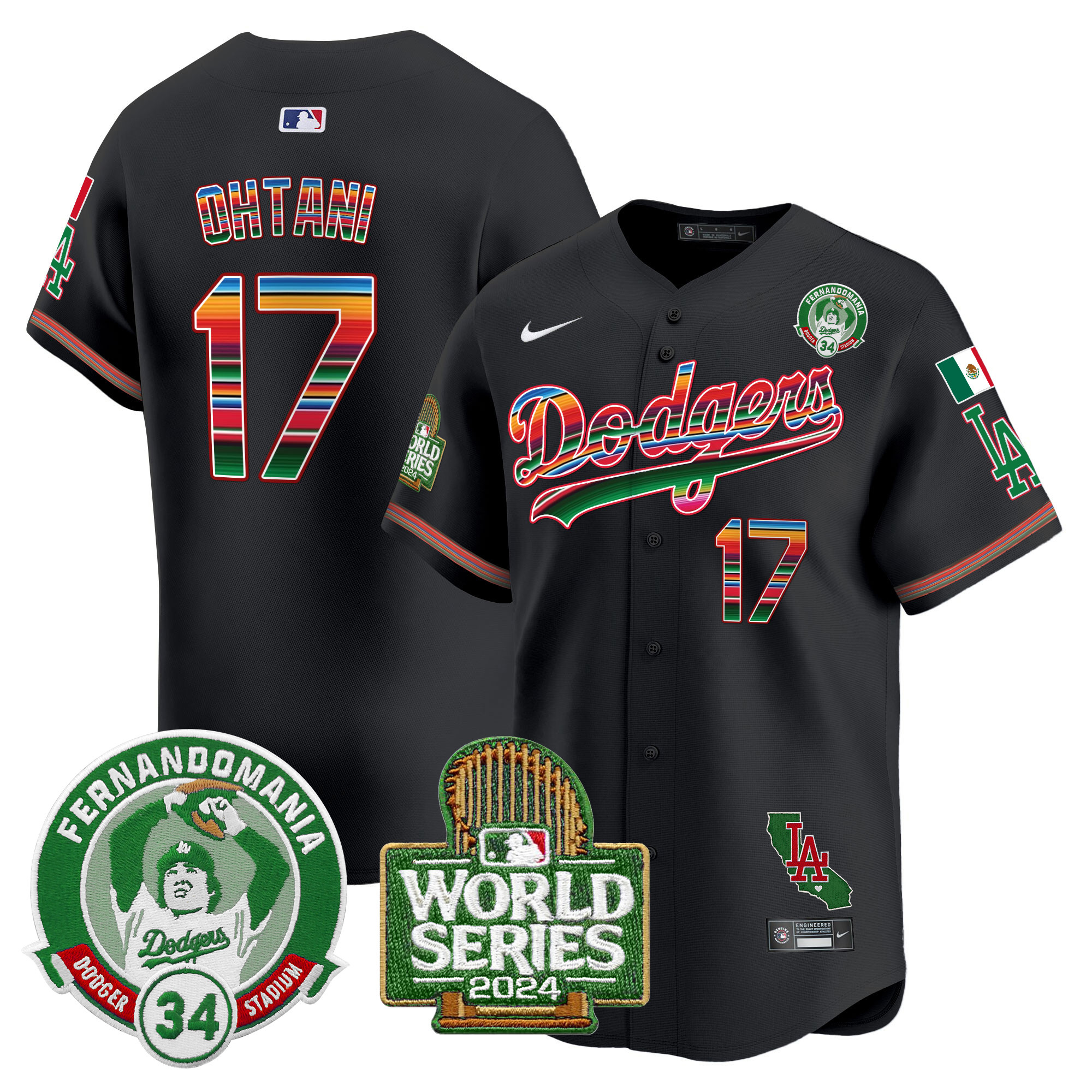 Men's Dodgers Mexico Fernando Valenzuela & 2024 World Series Patch Vapor Premier Limited Jersey - All Stitched - Image 20