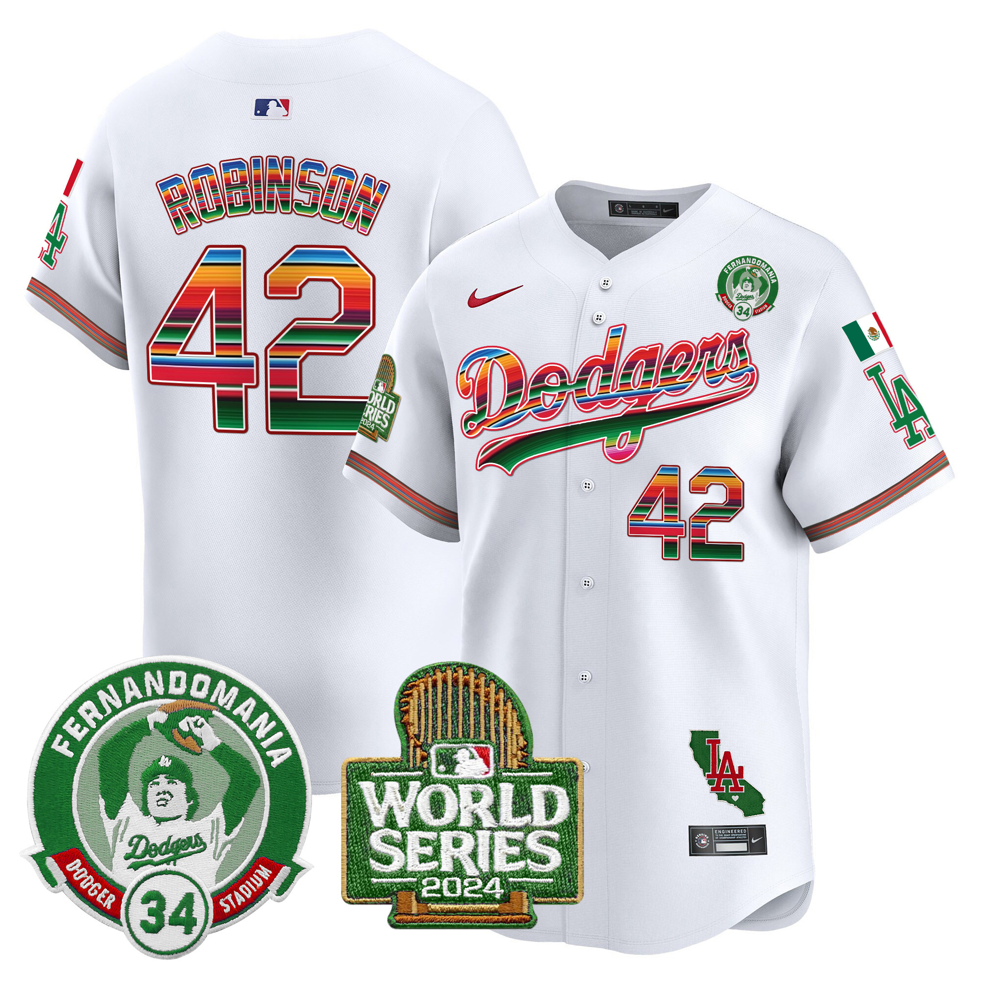 Men's Dodgers Mexico Fernando Valenzuela & 2024 World Series Patch Vapor Premier Limited Jersey - All Stitched - Image 3