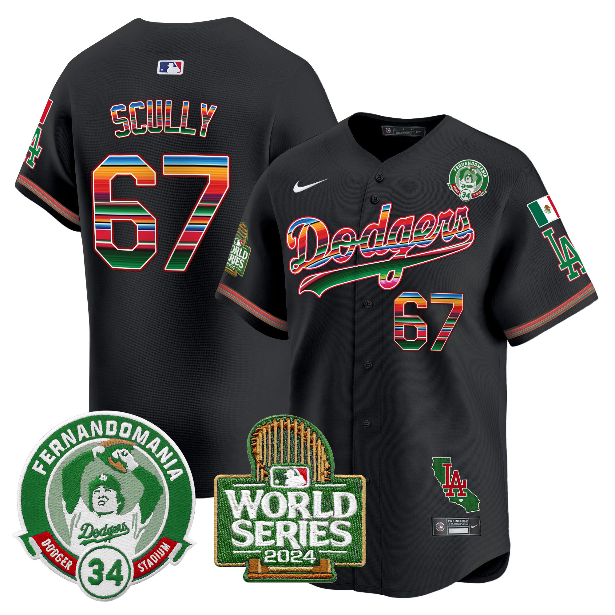 Men's Dodgers Mexico Fernando Valenzuela & 2024 World Series Patch Vapor Premier Limited Jersey - All Stitched - Image 24