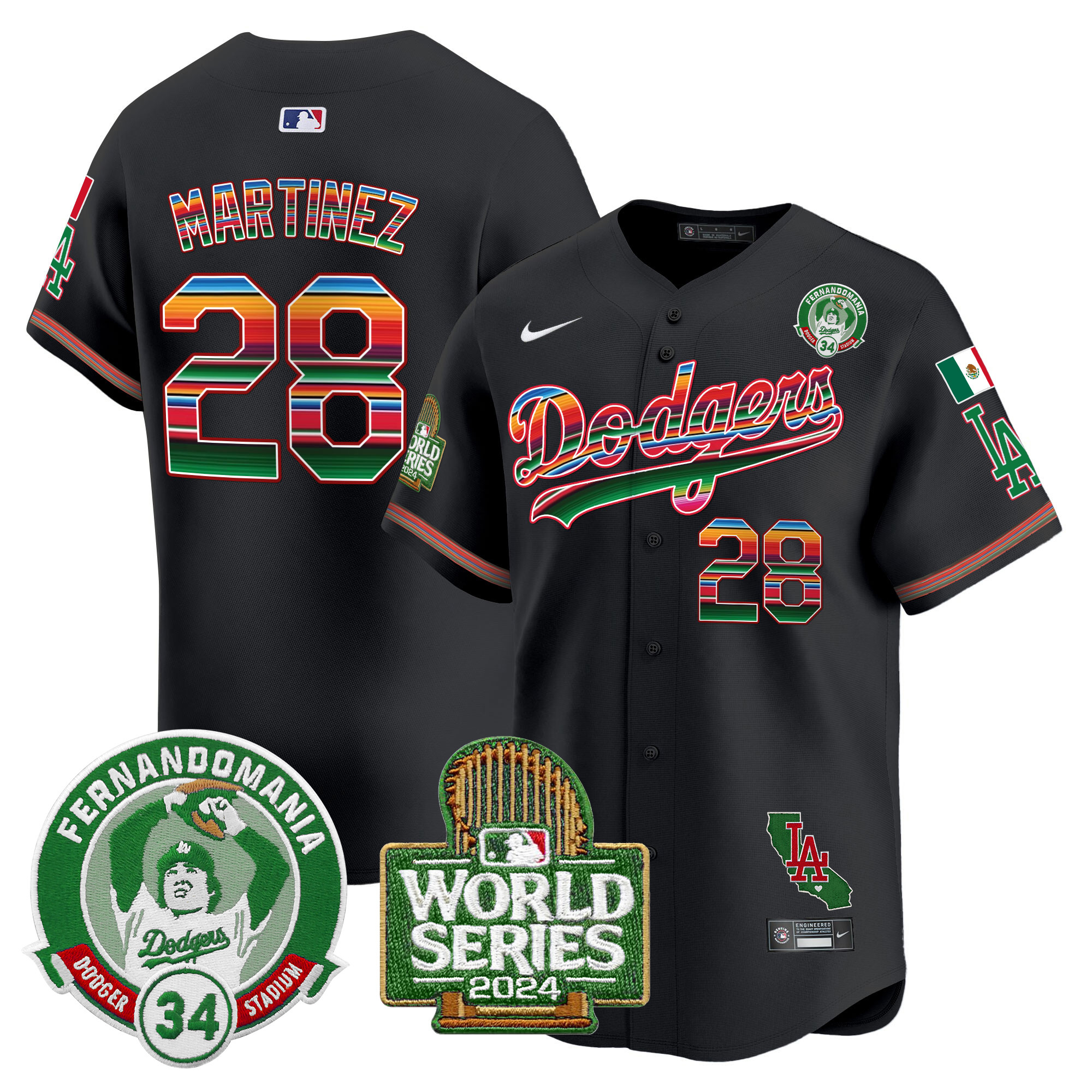 Men's Dodgers Mexico Fernando Valenzuela & 2024 World Series Patch Vapor Premier Limited Jersey - All Stitched - Image 25