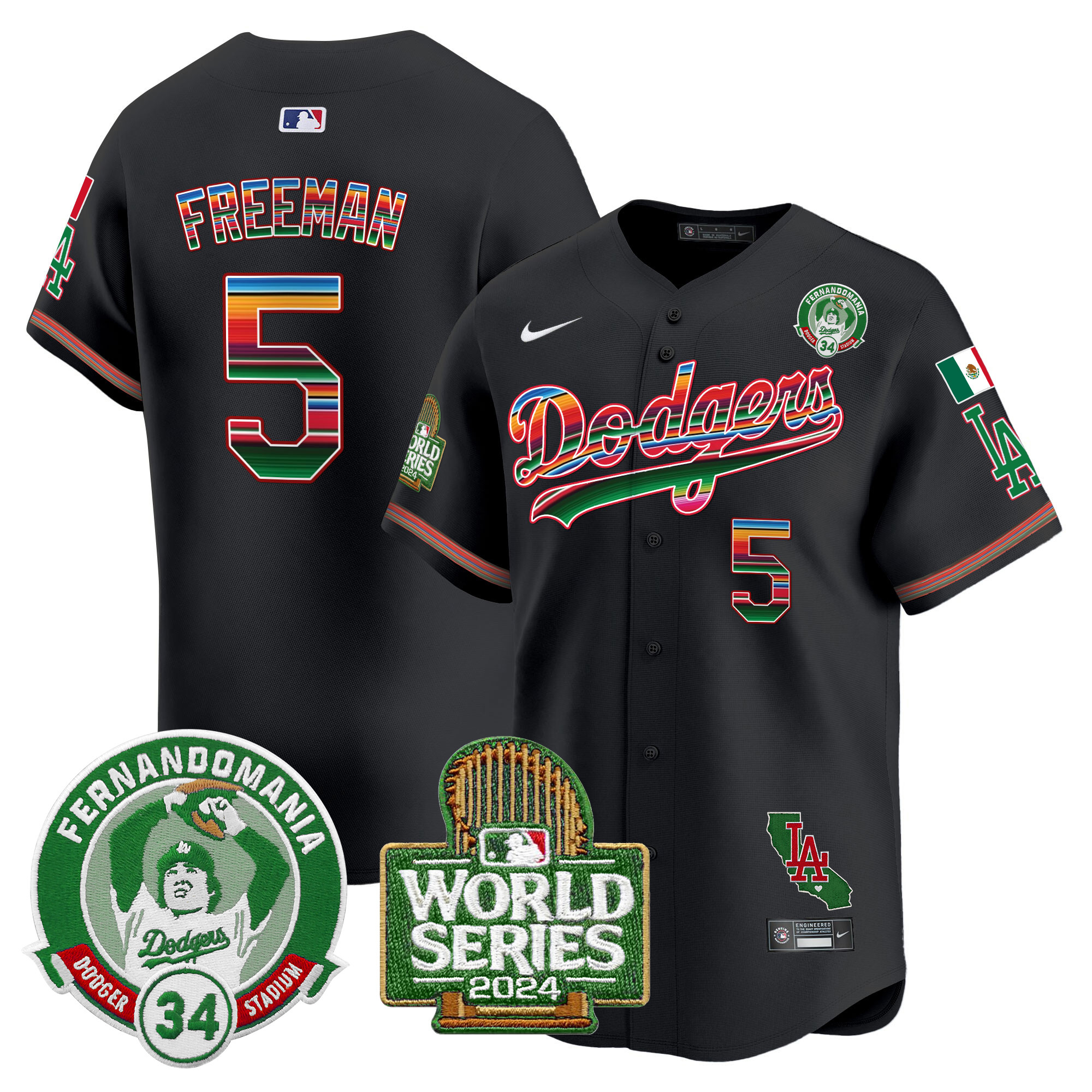 Men's Dodgers Mexico Fernando Valenzuela & 2024 World Series Patch Vapor Premier Limited Jersey - All Stitched - Image 23