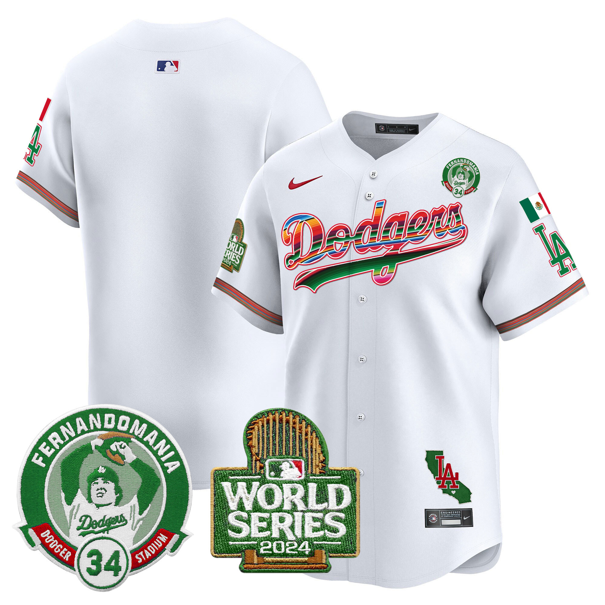 Men's Dodgers Mexico Fernando Valenzuela & 2024 World Series Patch Vapor Premier Limited Jersey - All Stitched - Image 9
