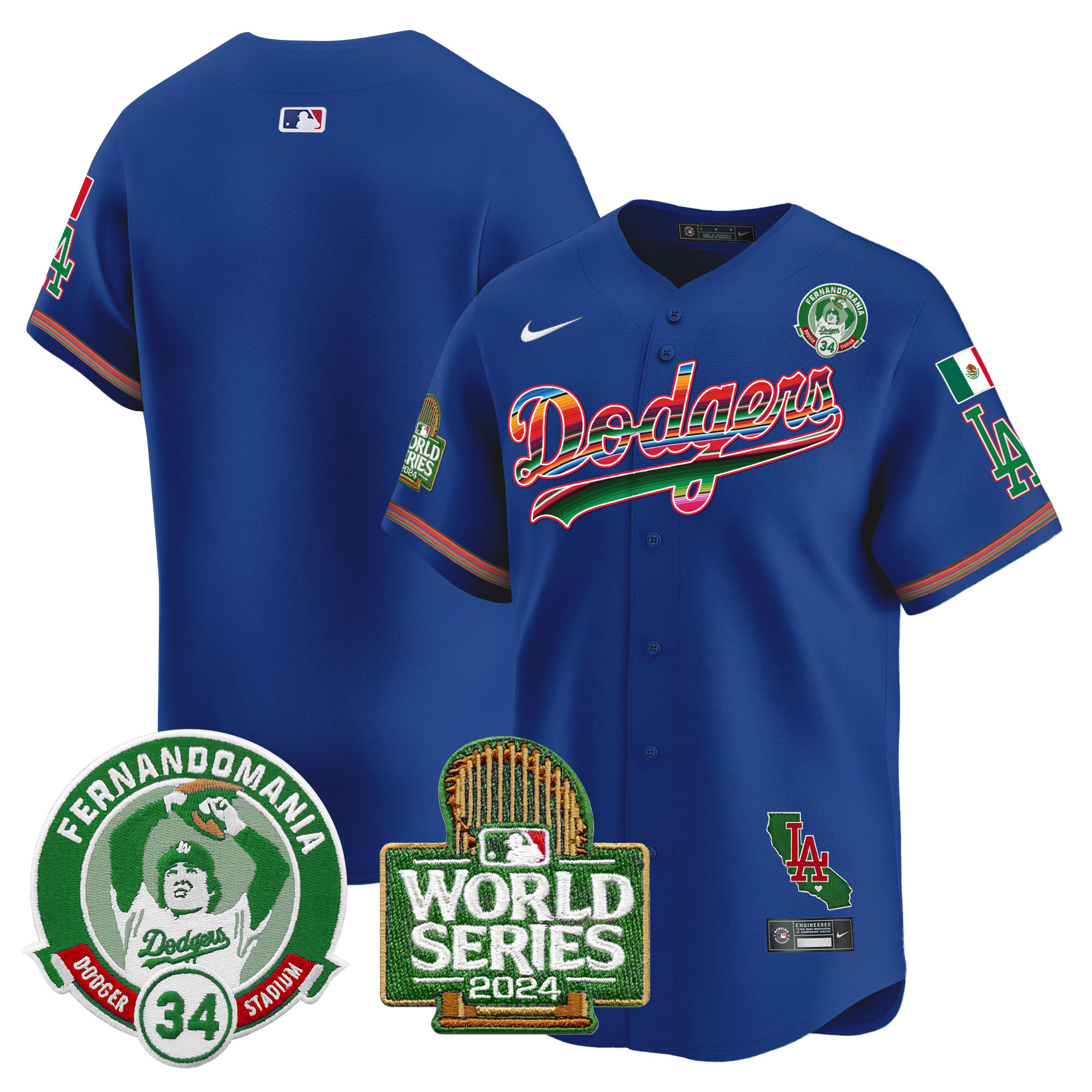 Men's Dodgers Mexico Fernando Valenzuela & 2024 World Series Patch Vapor Premier Limited Jersey - All Stitched - Image 18