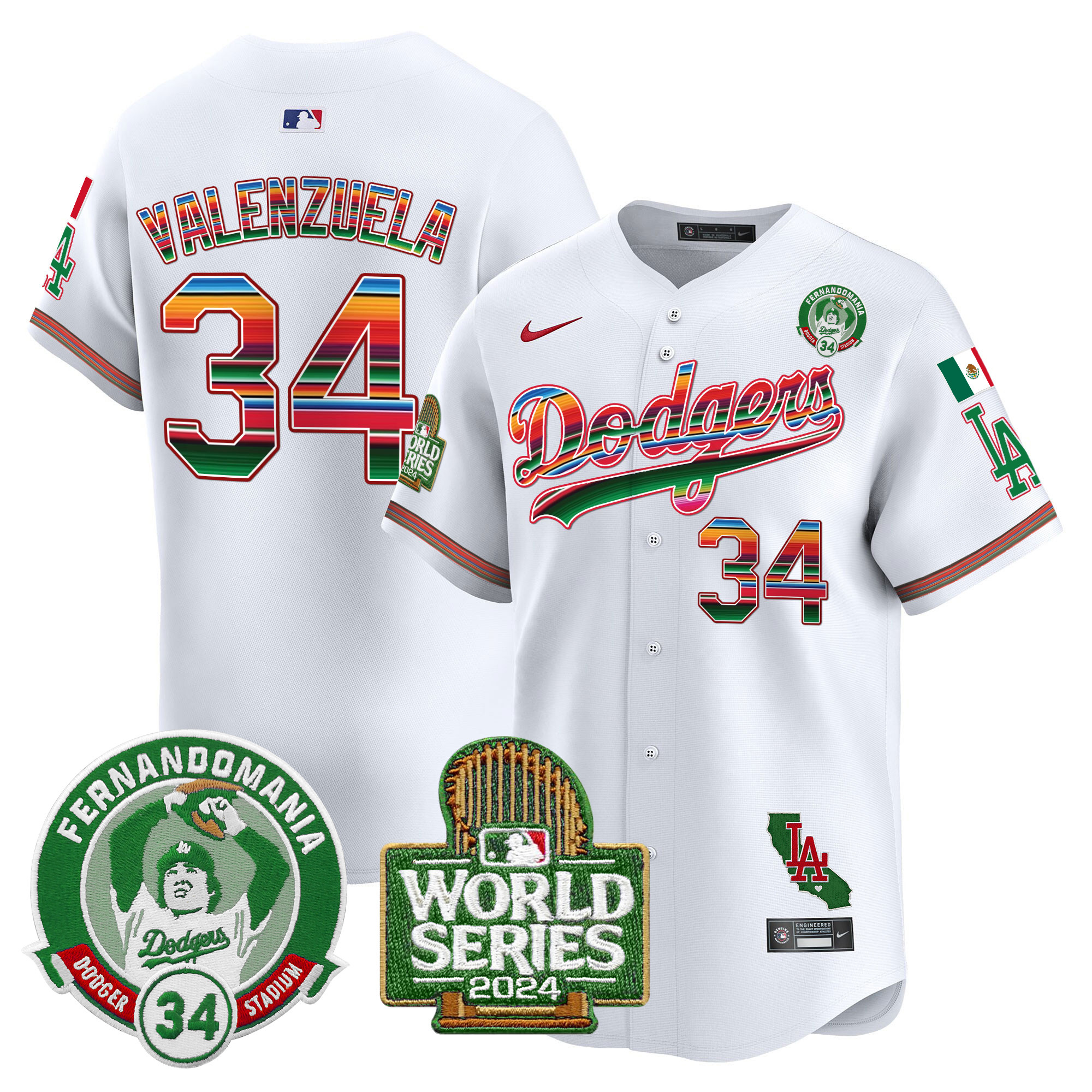 Men's Dodgers Mexico Fernando Valenzuela & 2024 World Series Patch Vapor Premier Limited Jersey - All Stitched