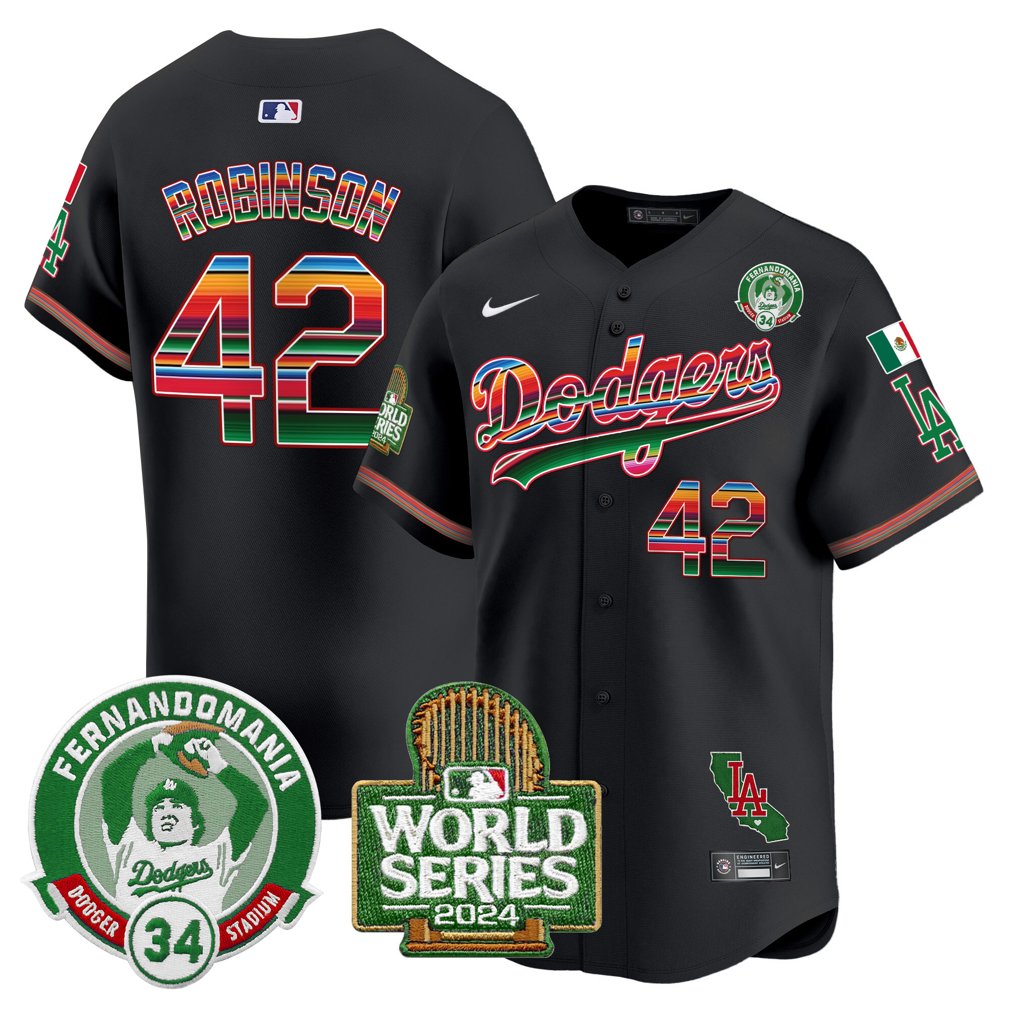 Men's Dodgers Mexico Fernando Valenzuela & 2024 World Series Patch Vapor Premier Limited Jersey - All Stitched - Image 21