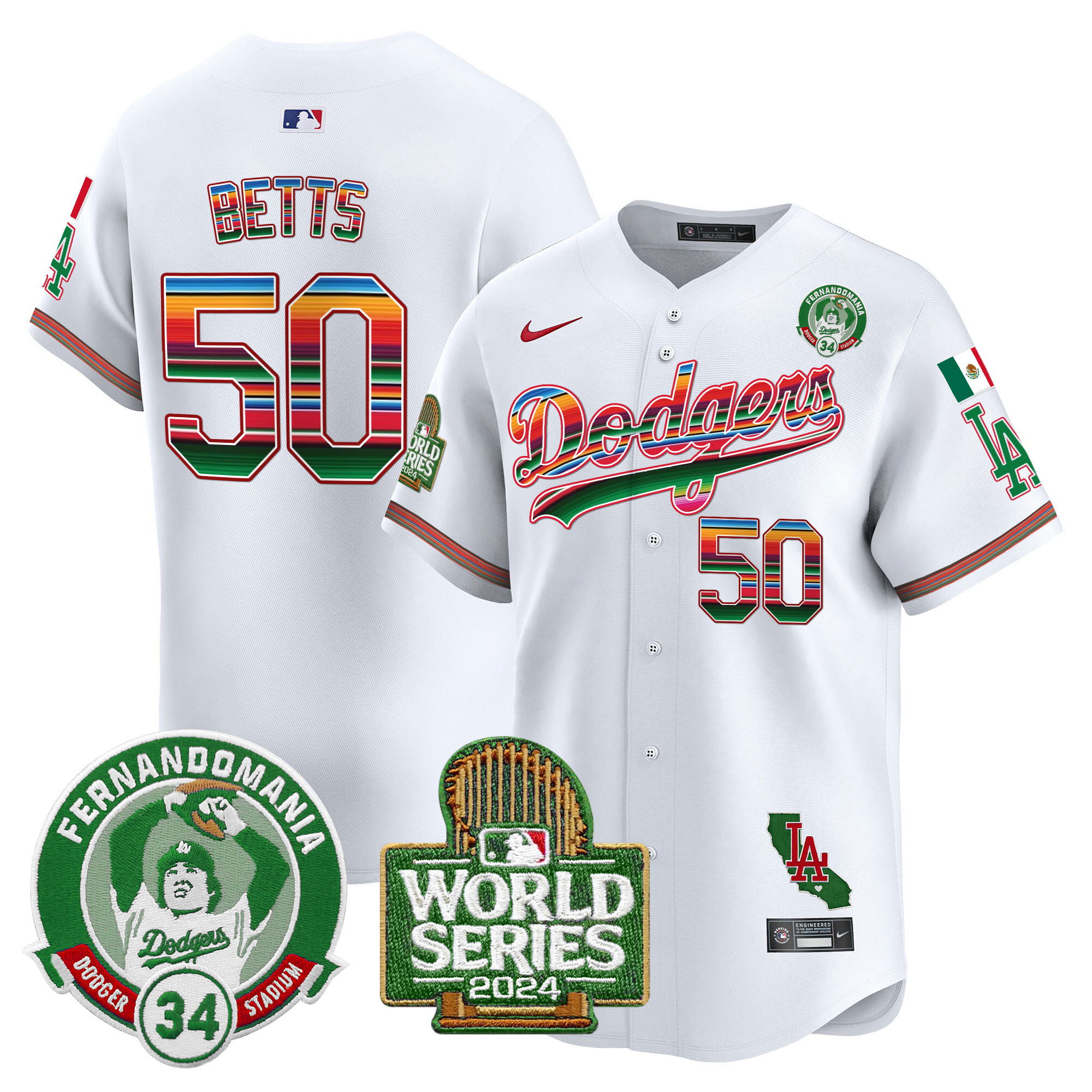 Men's Dodgers Mexico Fernando Valenzuela & 2024 World Series Patch Vapor Premier Limited Jersey - All Stitched - Image 4
