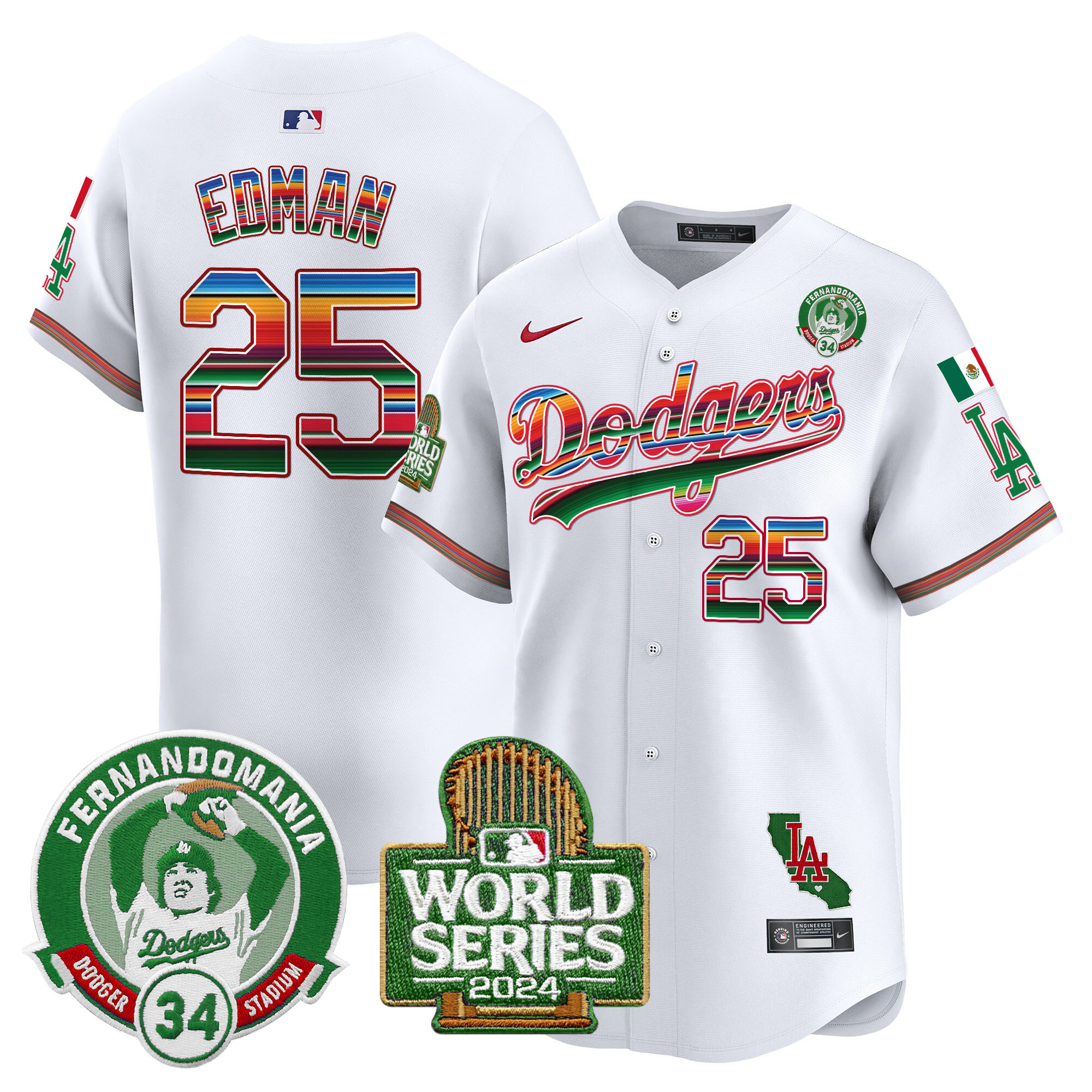Men's Dodgers Mexico Fernando Valenzuela & 2024 World Series Patch Vapor Premier Limited Jersey - All Stitched - Image 8