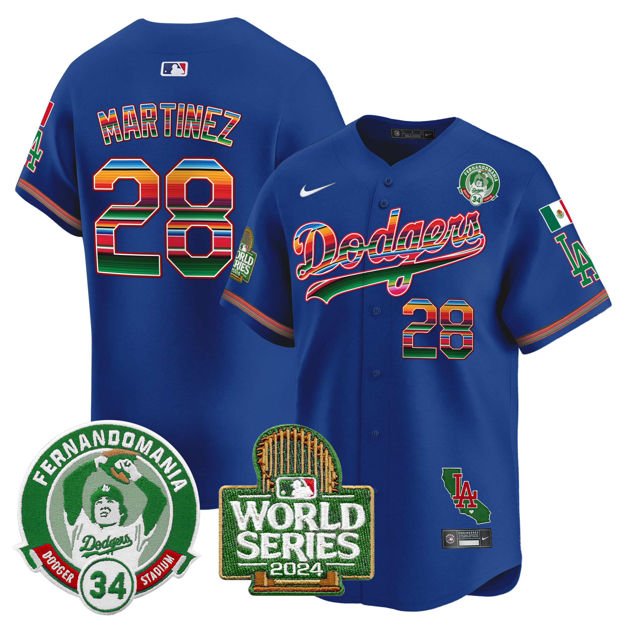 Men's Dodgers Mexico Fernando Valenzuela & 2024 World Series Patch Vapor Premier Limited Jersey - All Stitched - Image 16