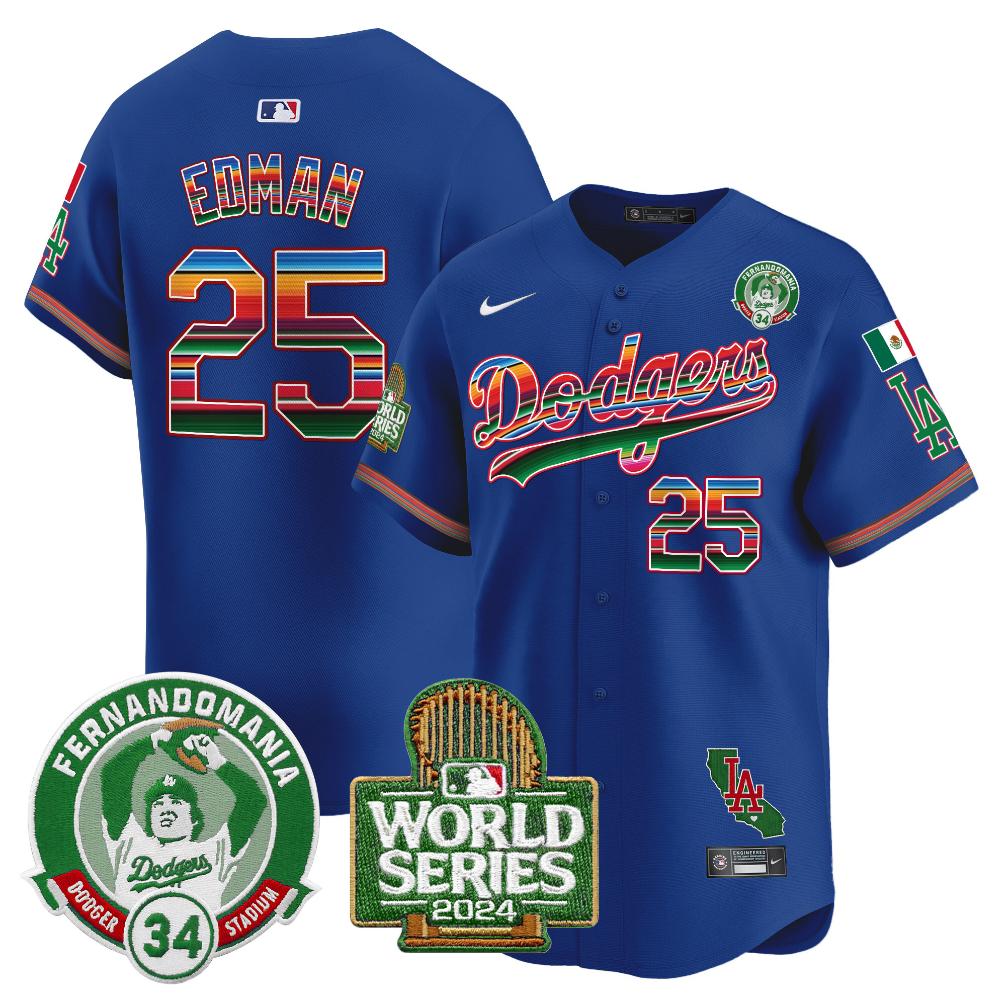 Men's Dodgers Mexico Fernando Valenzuela & 2024 World Series Patch Vapor Premier Limited Jersey - All Stitched - Image 17