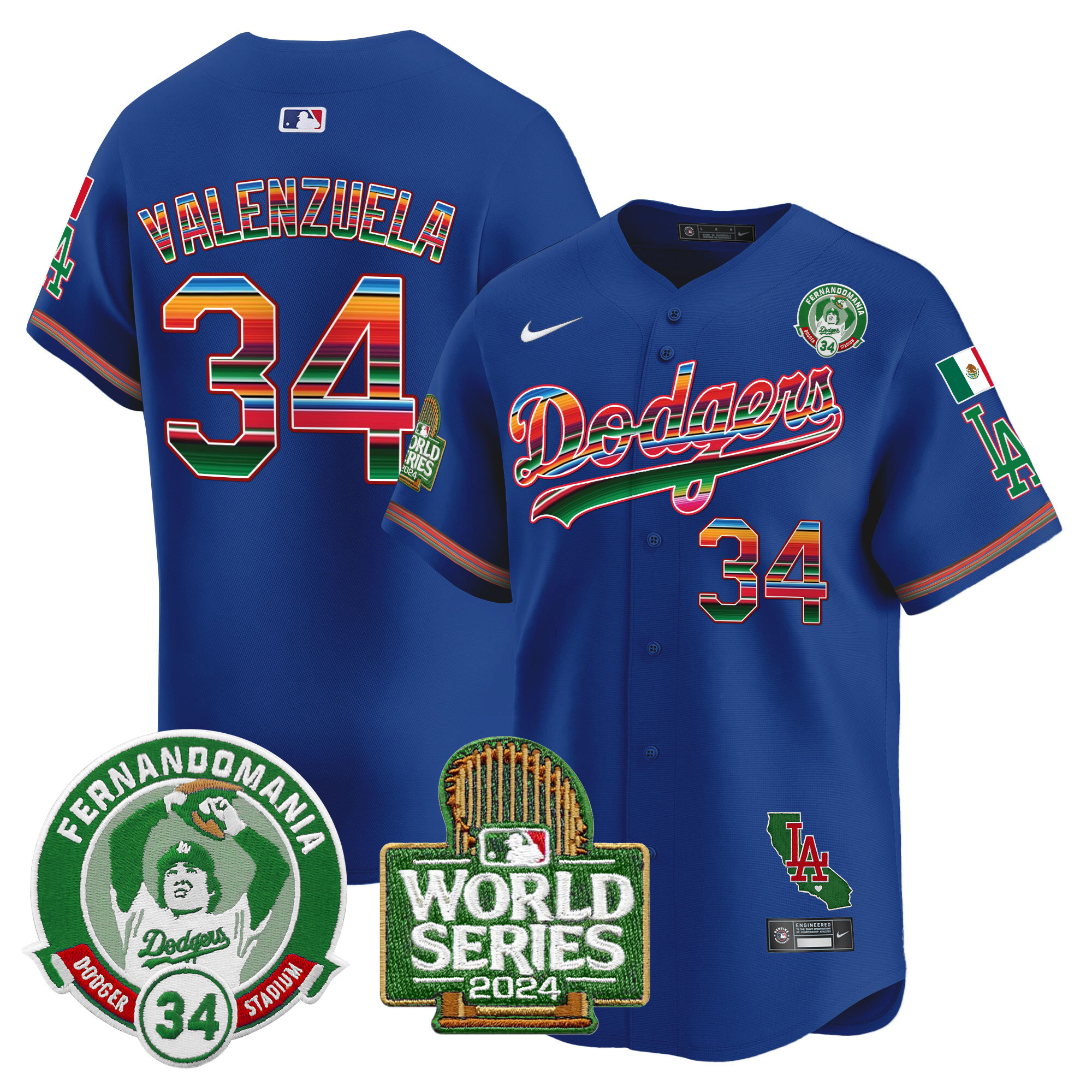 Men's Dodgers Mexico Fernando Valenzuela & 2024 World Series Patch Vapor Premier Limited Jersey - All Stitched - Image 10