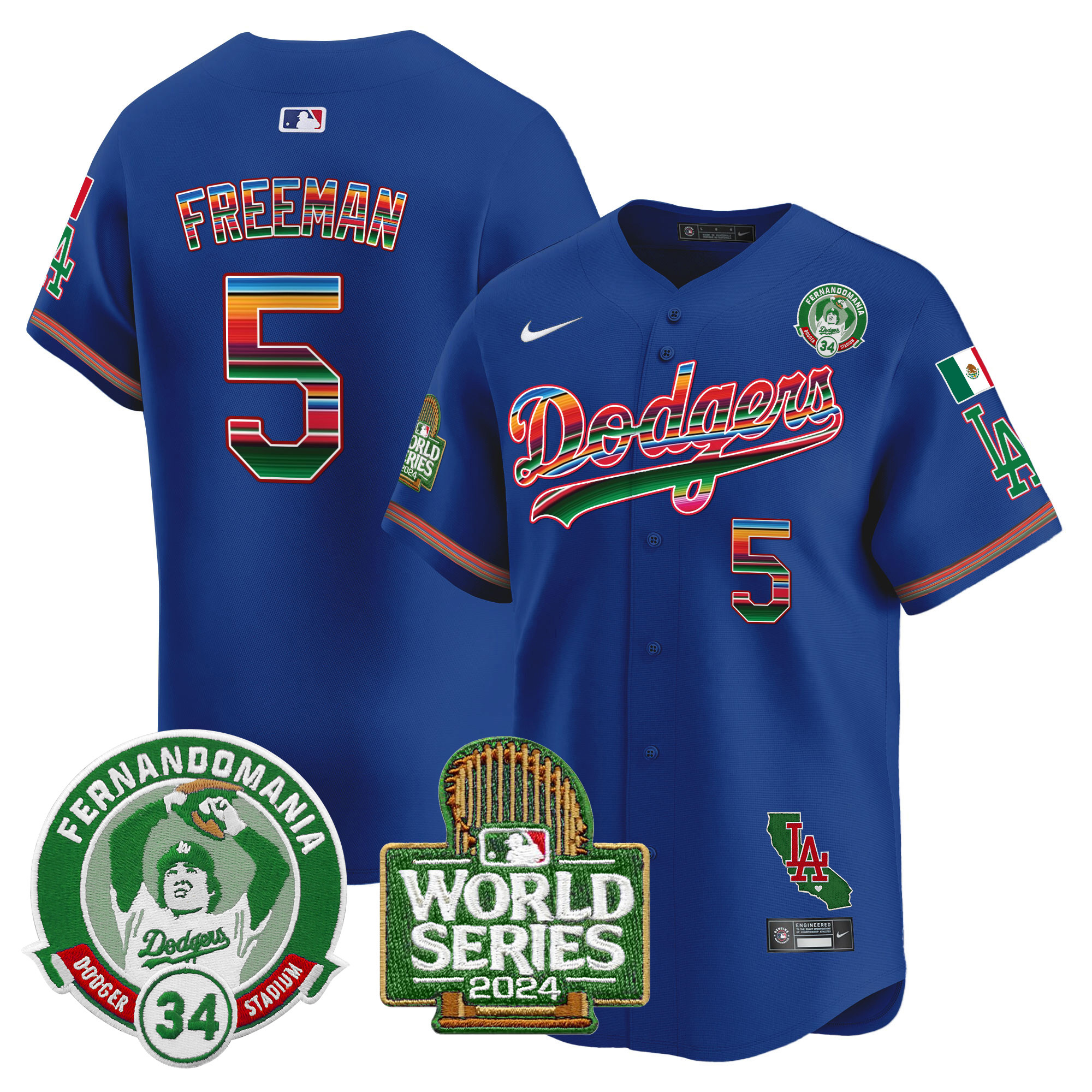 Men's Dodgers Mexico Fernando Valenzuela & 2024 World Series Patch Vapor Premier Limited Jersey - All Stitched - Image 14