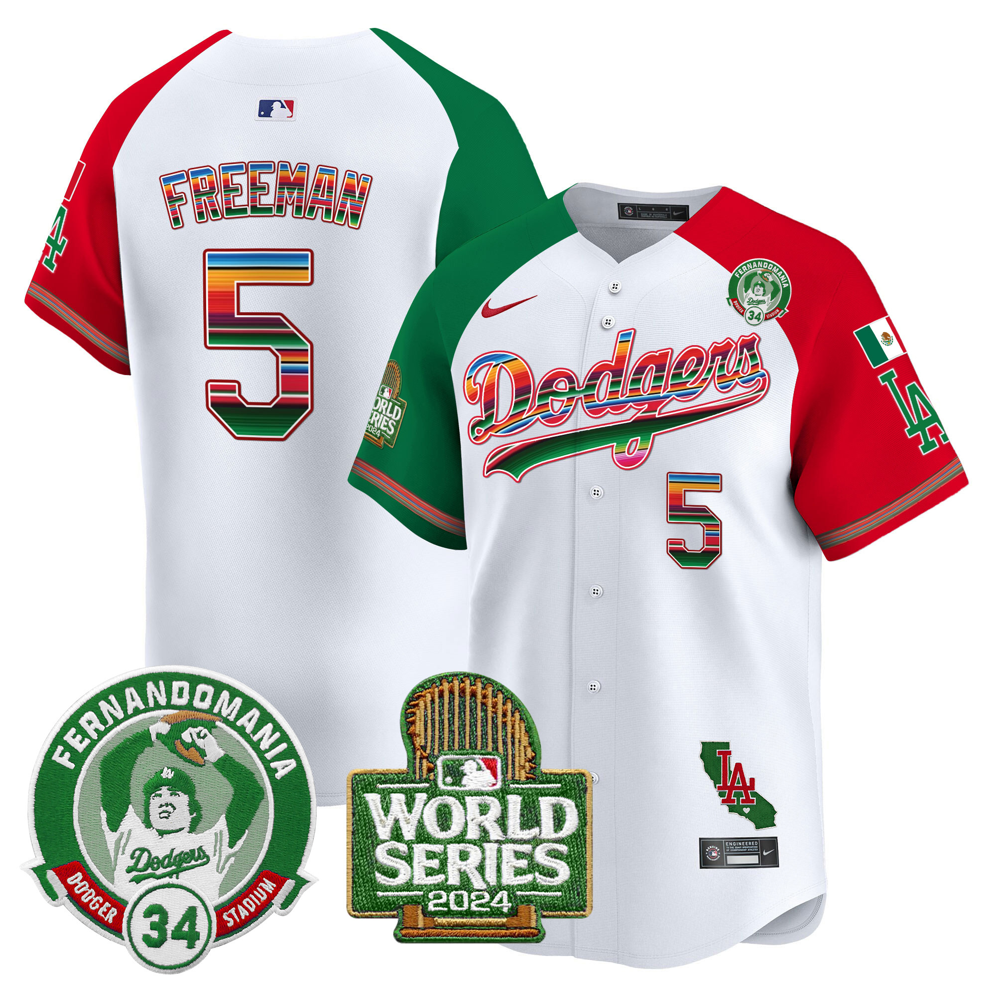 Men's Dodgers Mexico Fernando Valenzuela & 2024 World Series Patch Vapor Premier Limited Jersey - All Stitched - Image 32