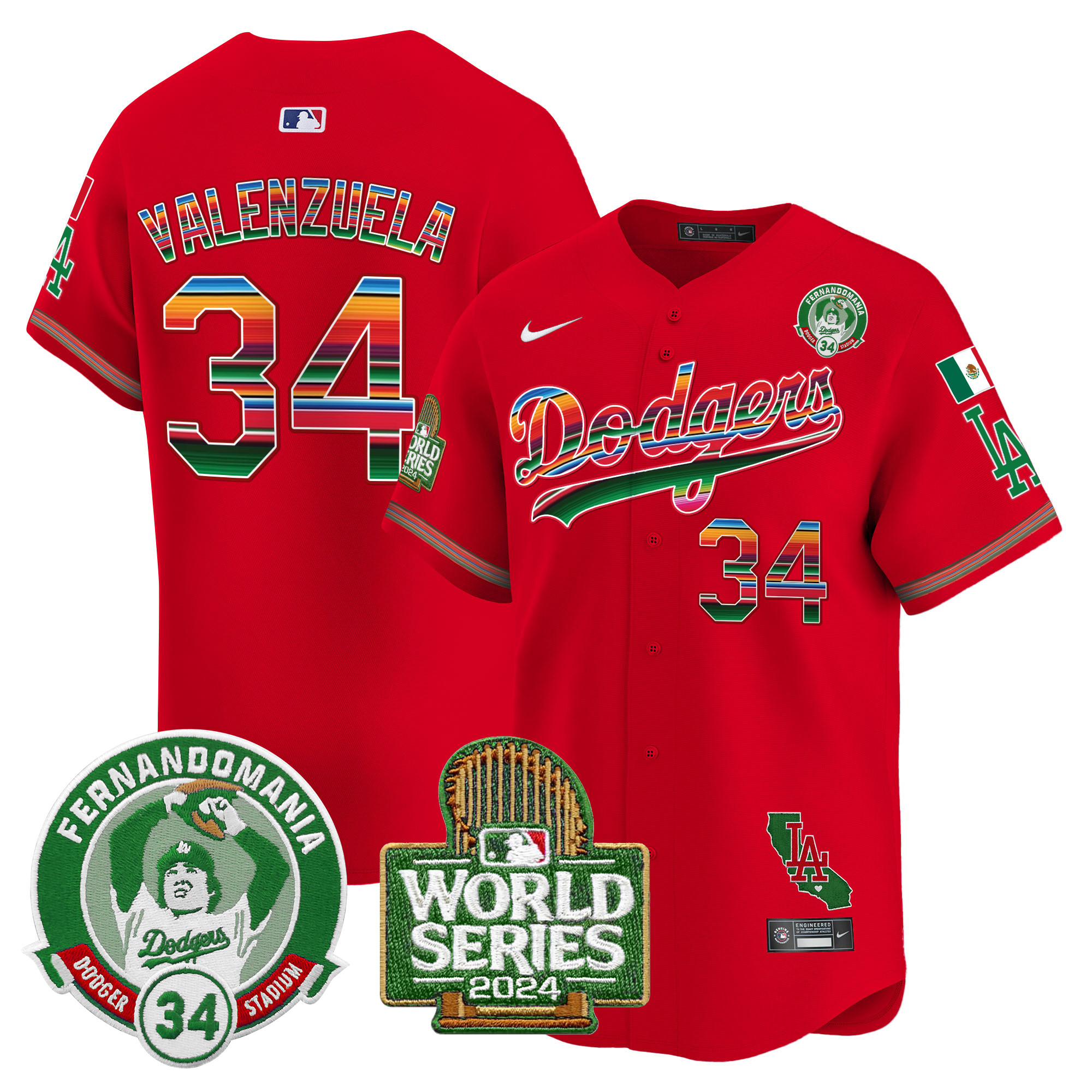 Men's Dodgers Mexico Fernando Valenzuela & 2024 World Series Patch Vapor Premier Limited Jersey - All Stitched - Image 46