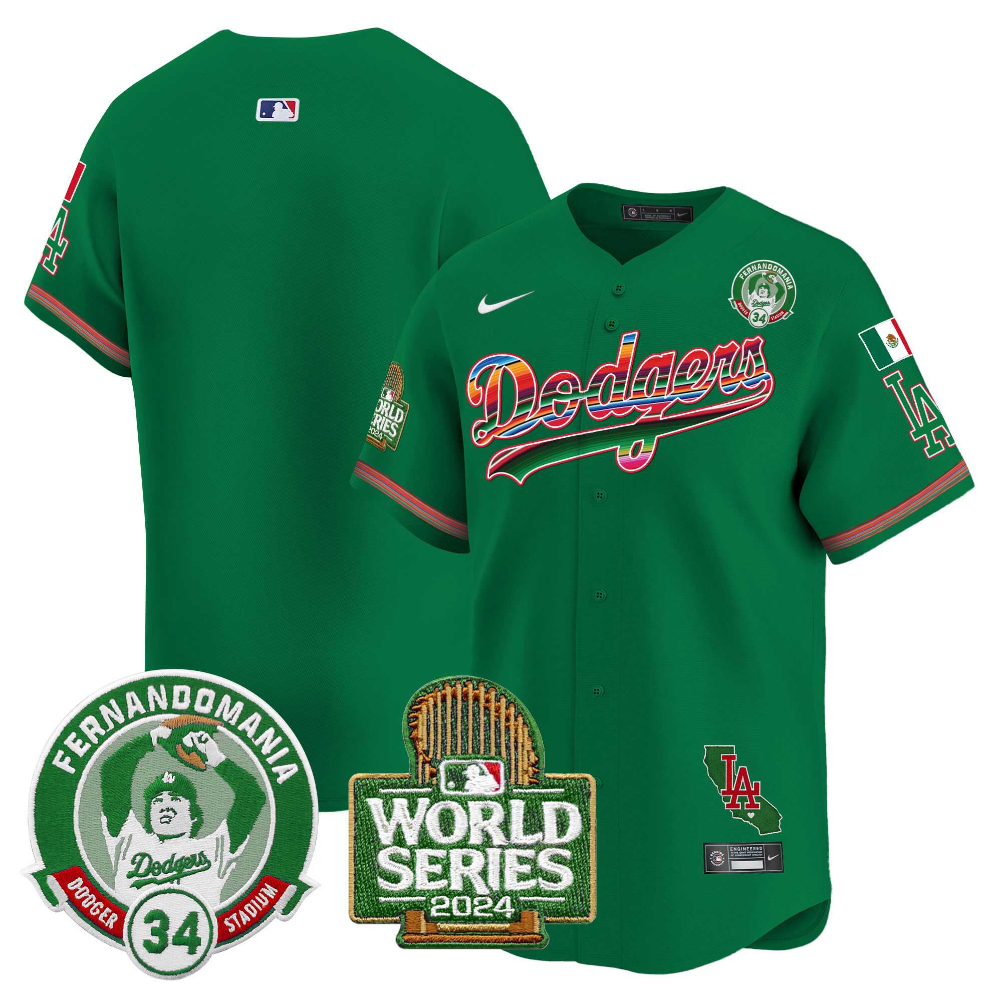 Men's Dodgers Mexico Fernando Valenzuela & 2024 World Series Patch Vapor Premier Limited Jersey - All Stitched - Image 45