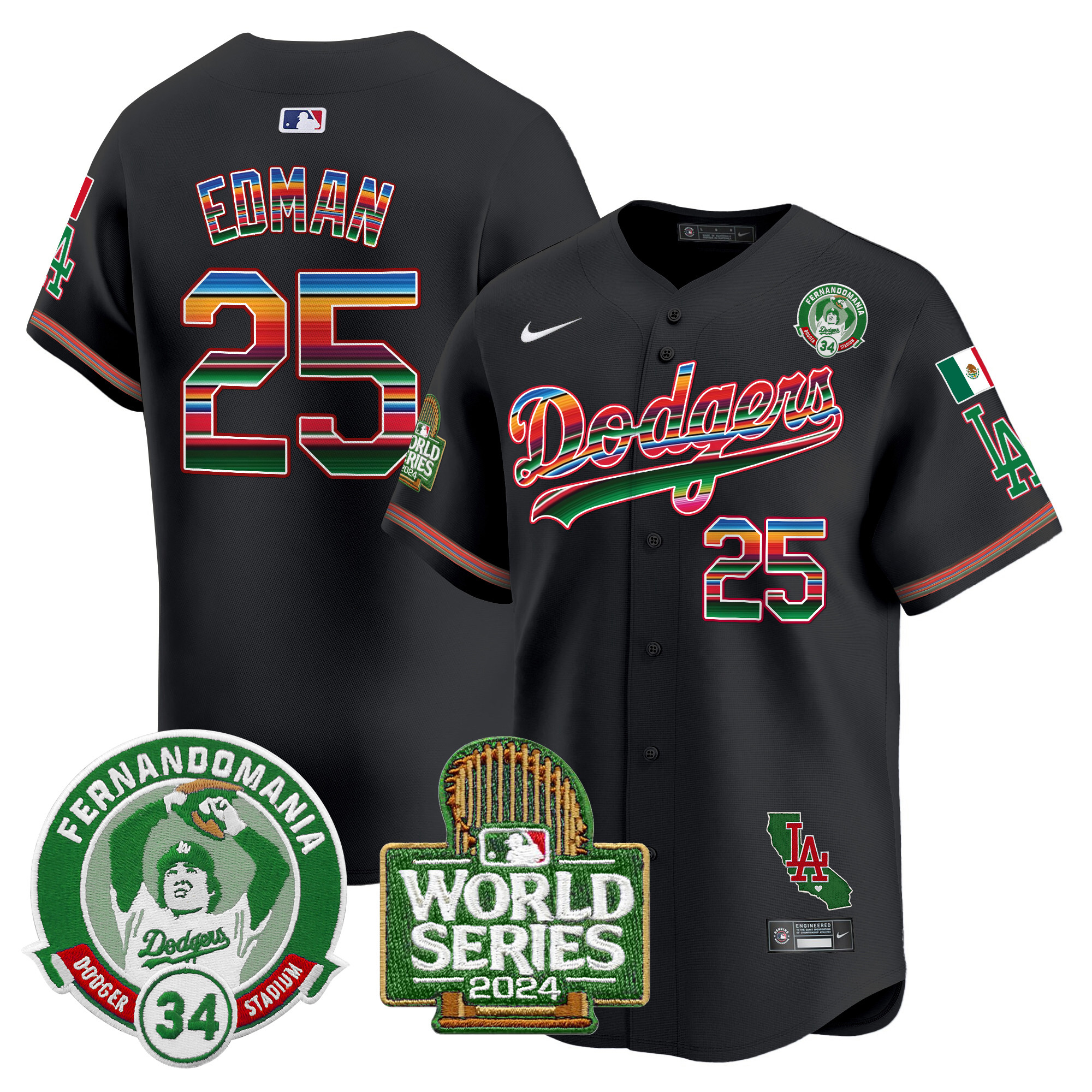 Men's Dodgers Mexico Fernando Valenzuela & 2024 World Series Patch Vapor Premier Limited Jersey - All Stitched - Image 26