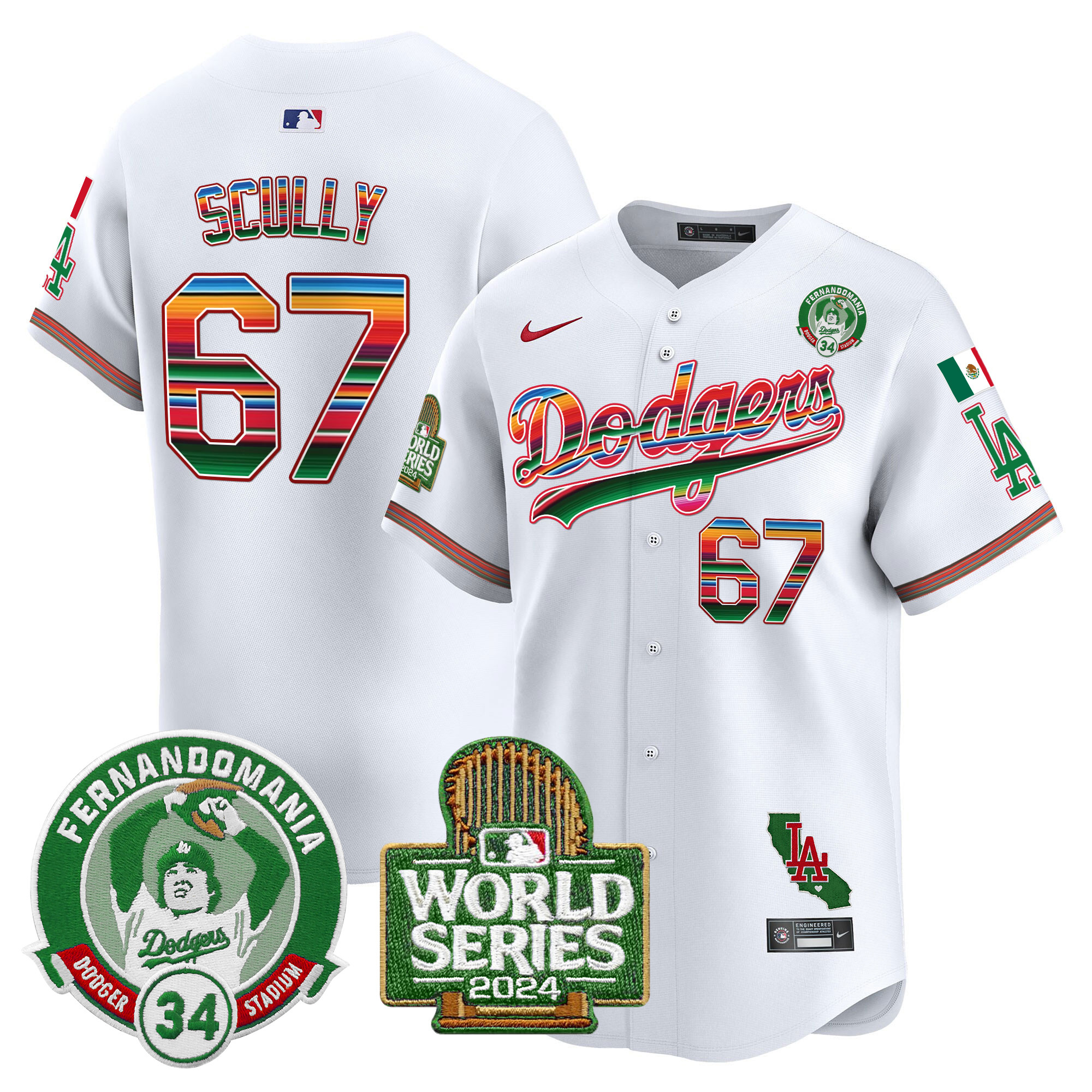Men's Dodgers Mexico Fernando Valenzuela & 2024 World Series Patch Vapor Premier Limited Jersey - All Stitched - Image 6