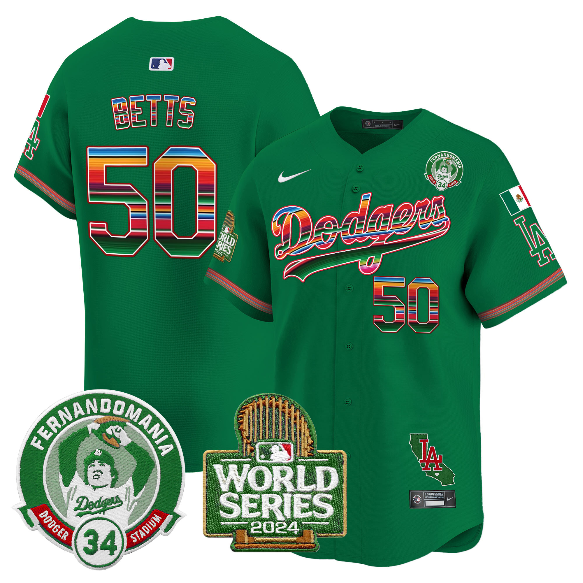 Men's Dodgers Mexico Fernando Valenzuela & 2024 World Series Patch Vapor Premier Limited Jersey - All Stitched - Image 40