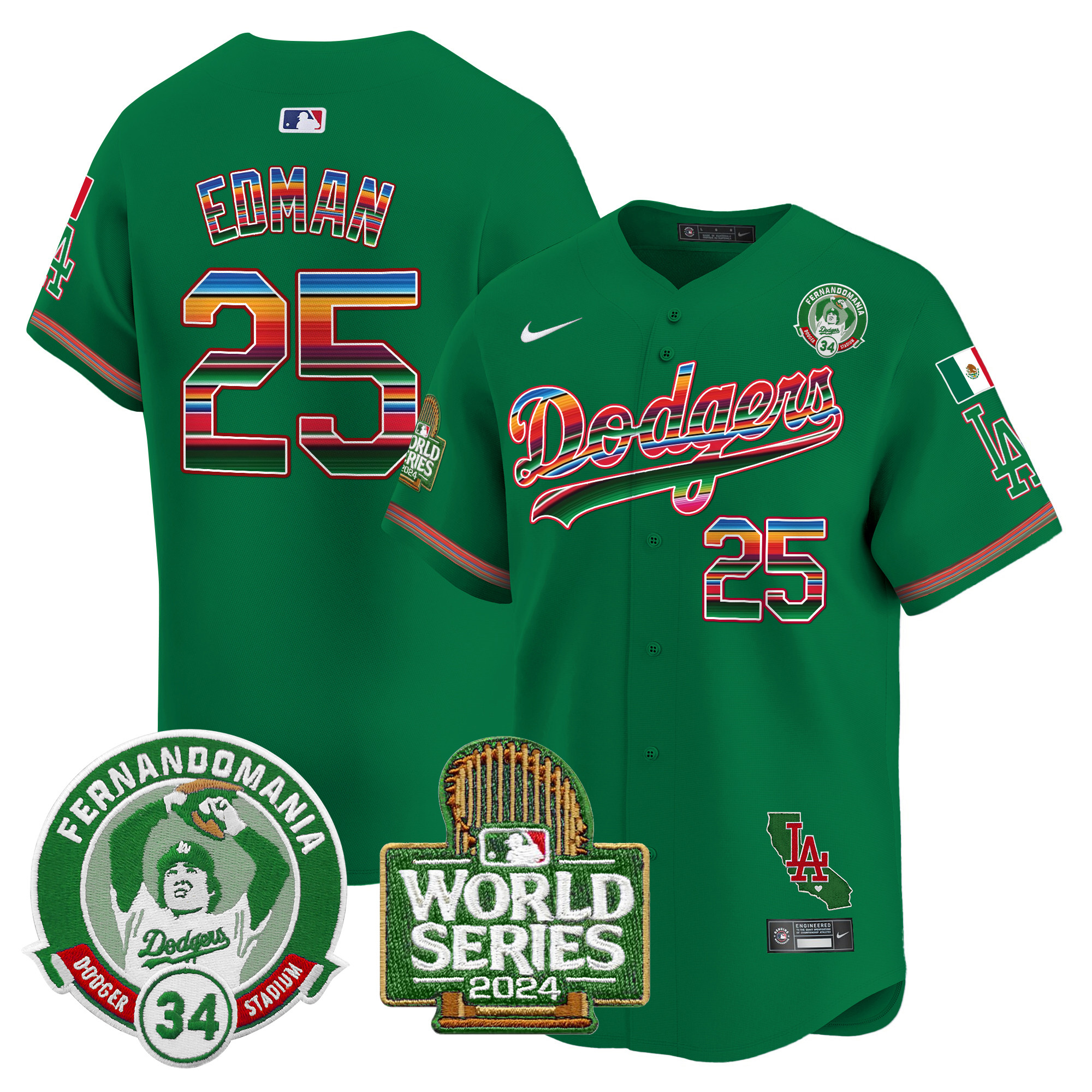 Men's Dodgers Mexico Fernando Valenzuela & 2024 World Series Patch Vapor Premier Limited Jersey - All Stitched - Image 44